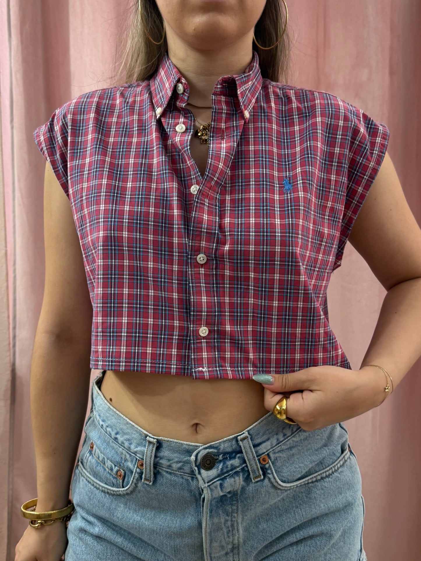 Crop top Ralph Lauren a quadretti sul rosso