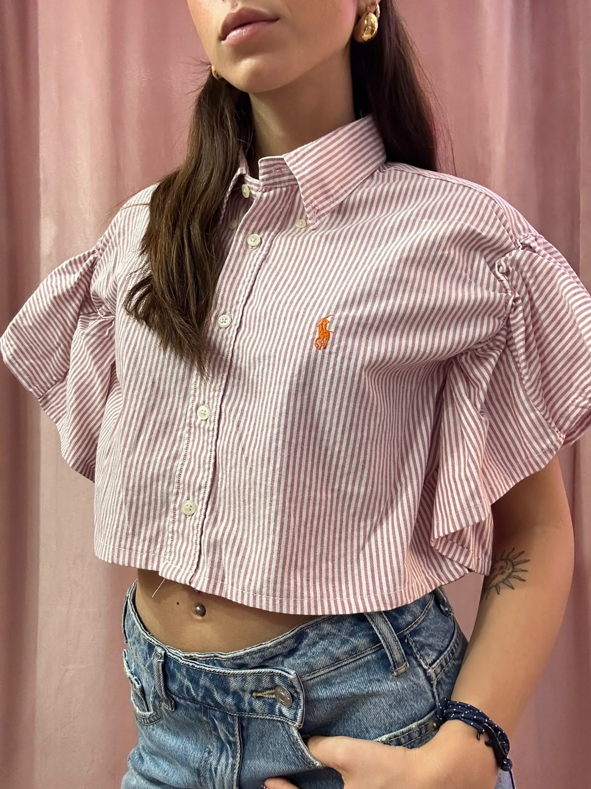 Camicia Ralph Lauren upcycling volant righe