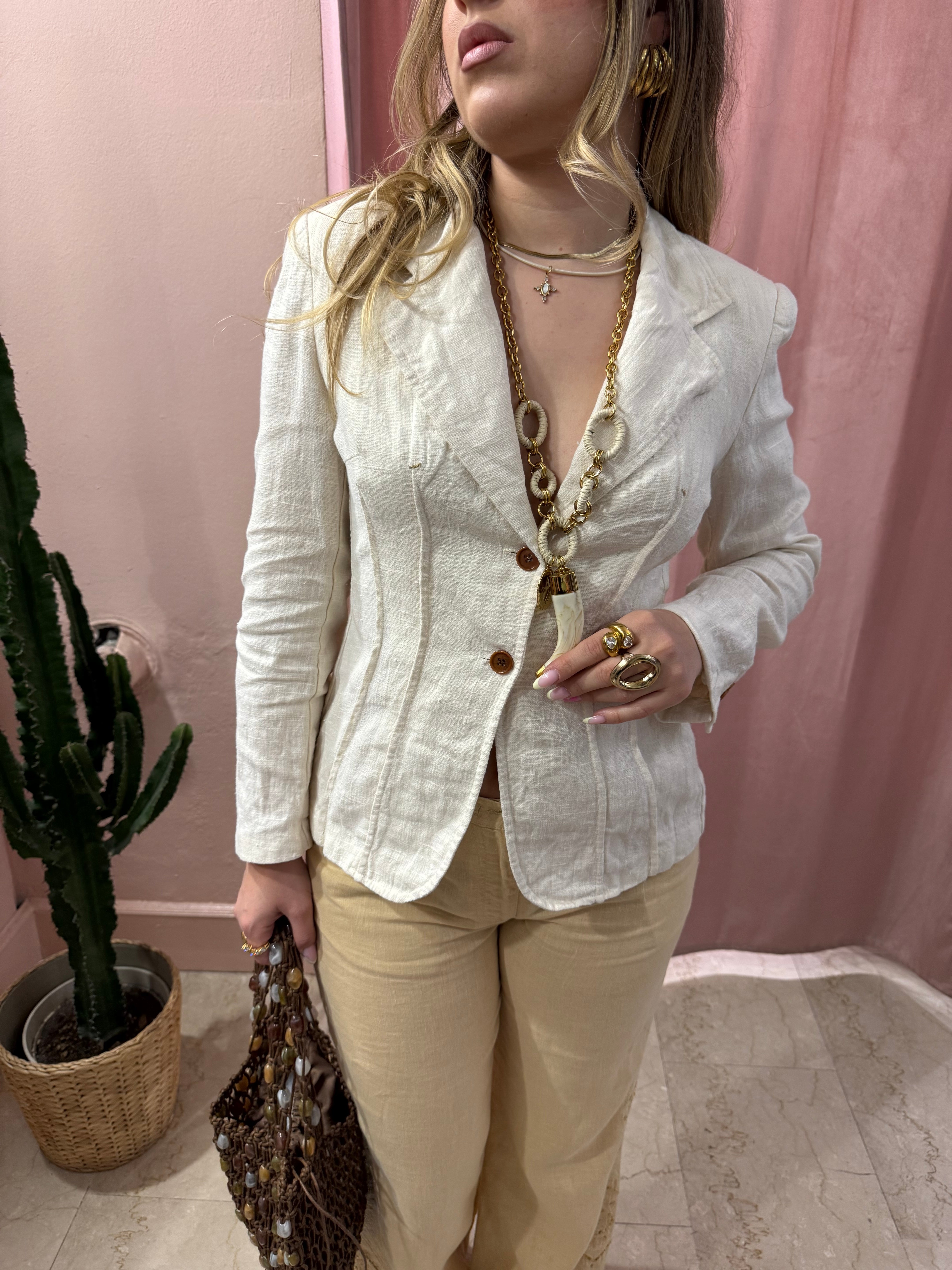 Blazer List in lino con pinces