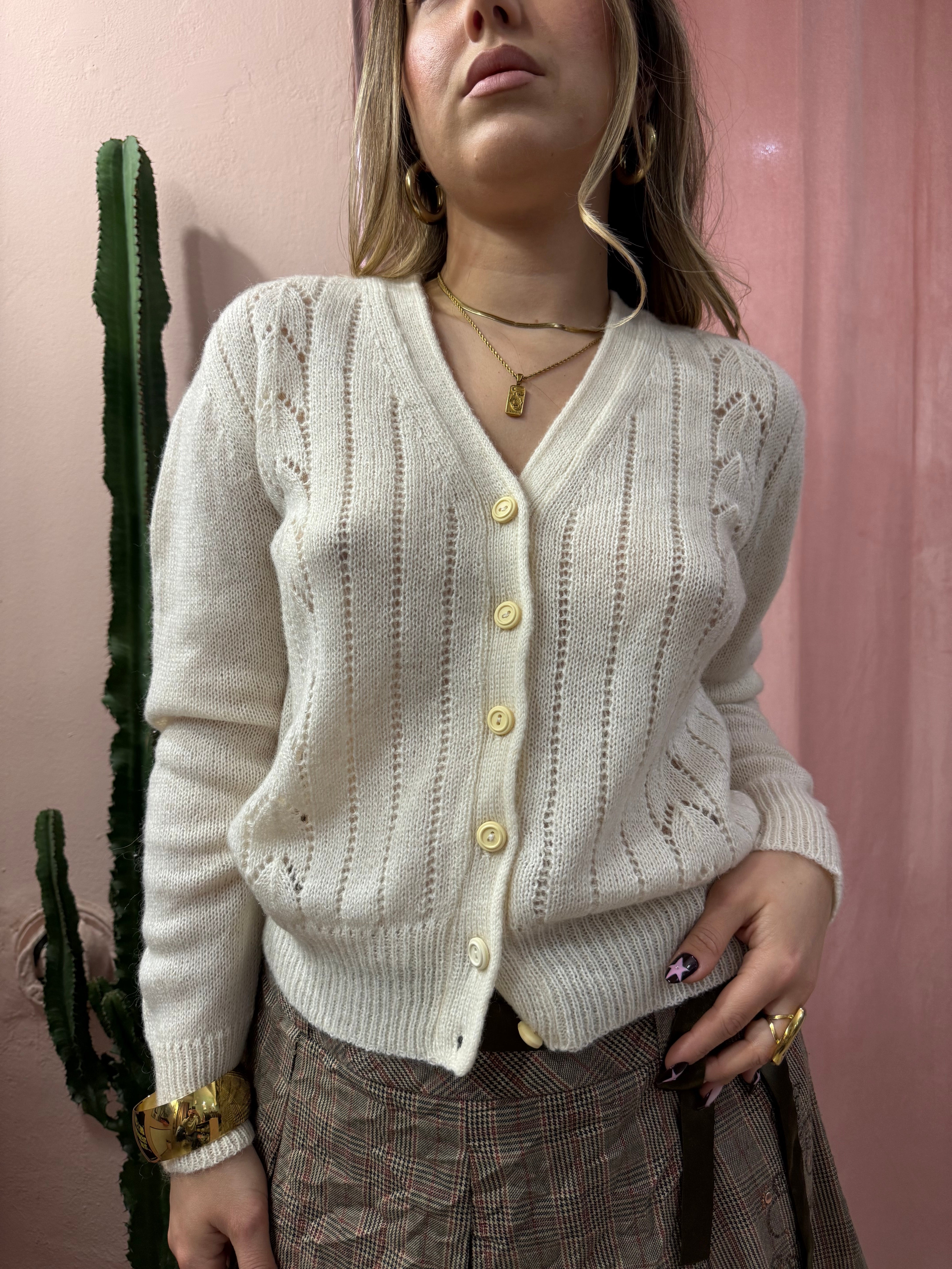 Cardigan panna in lana