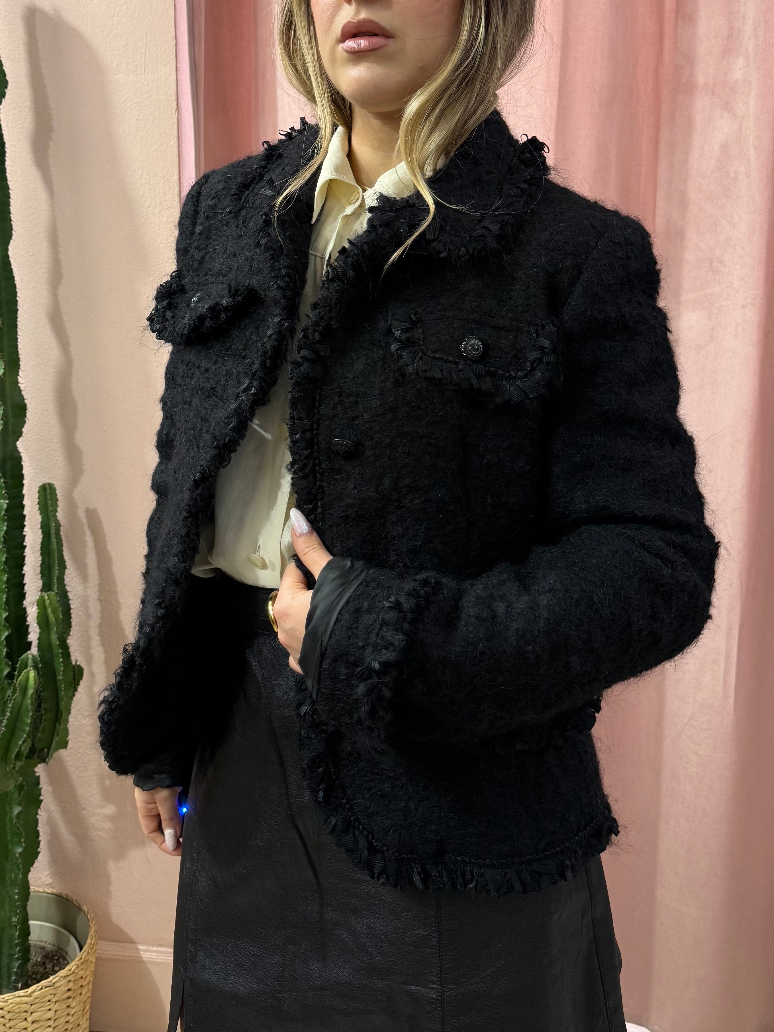 Blazer Marella nera effetto lana bouclè