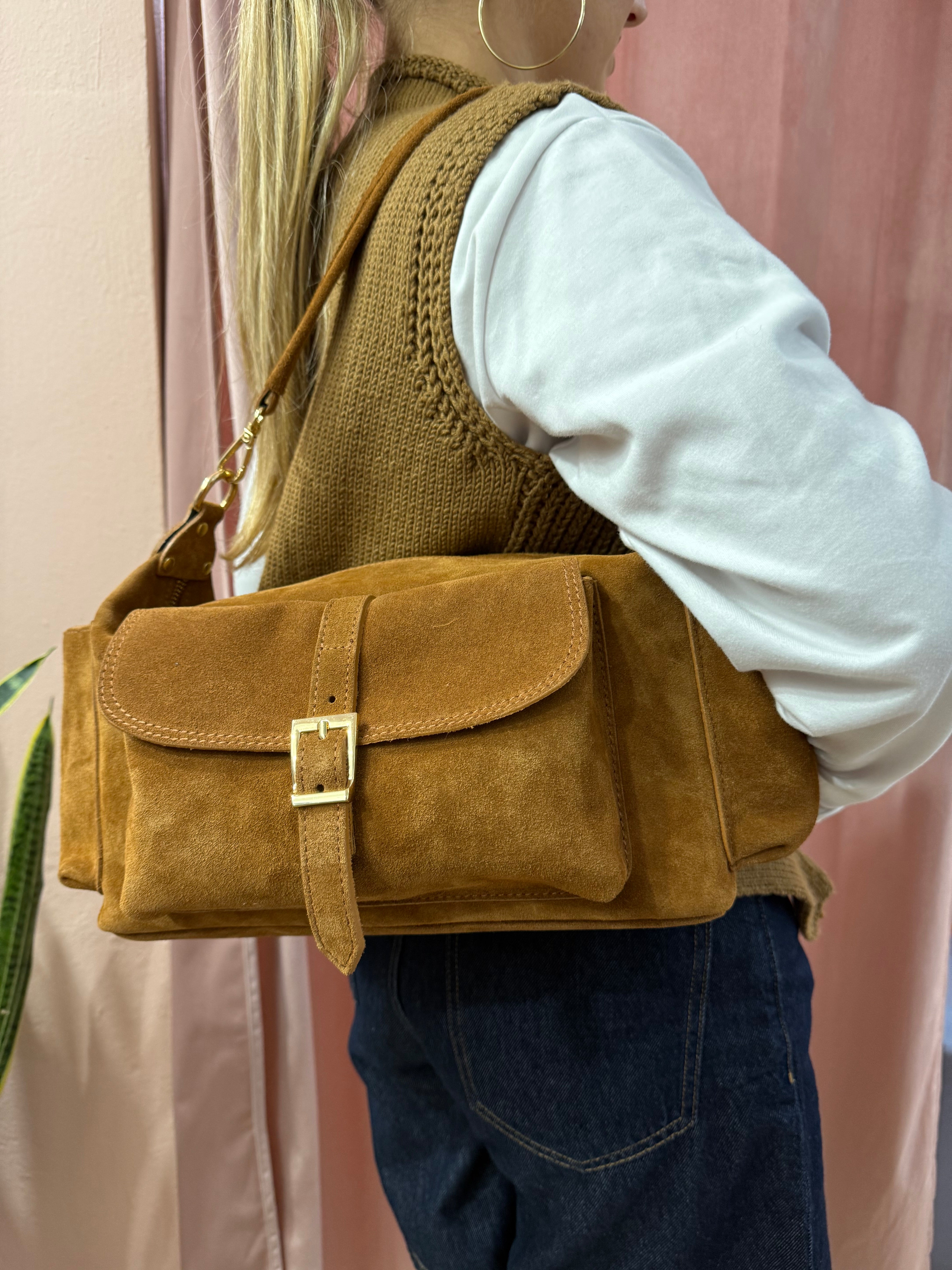 Borsa in vera pelle scamosciata