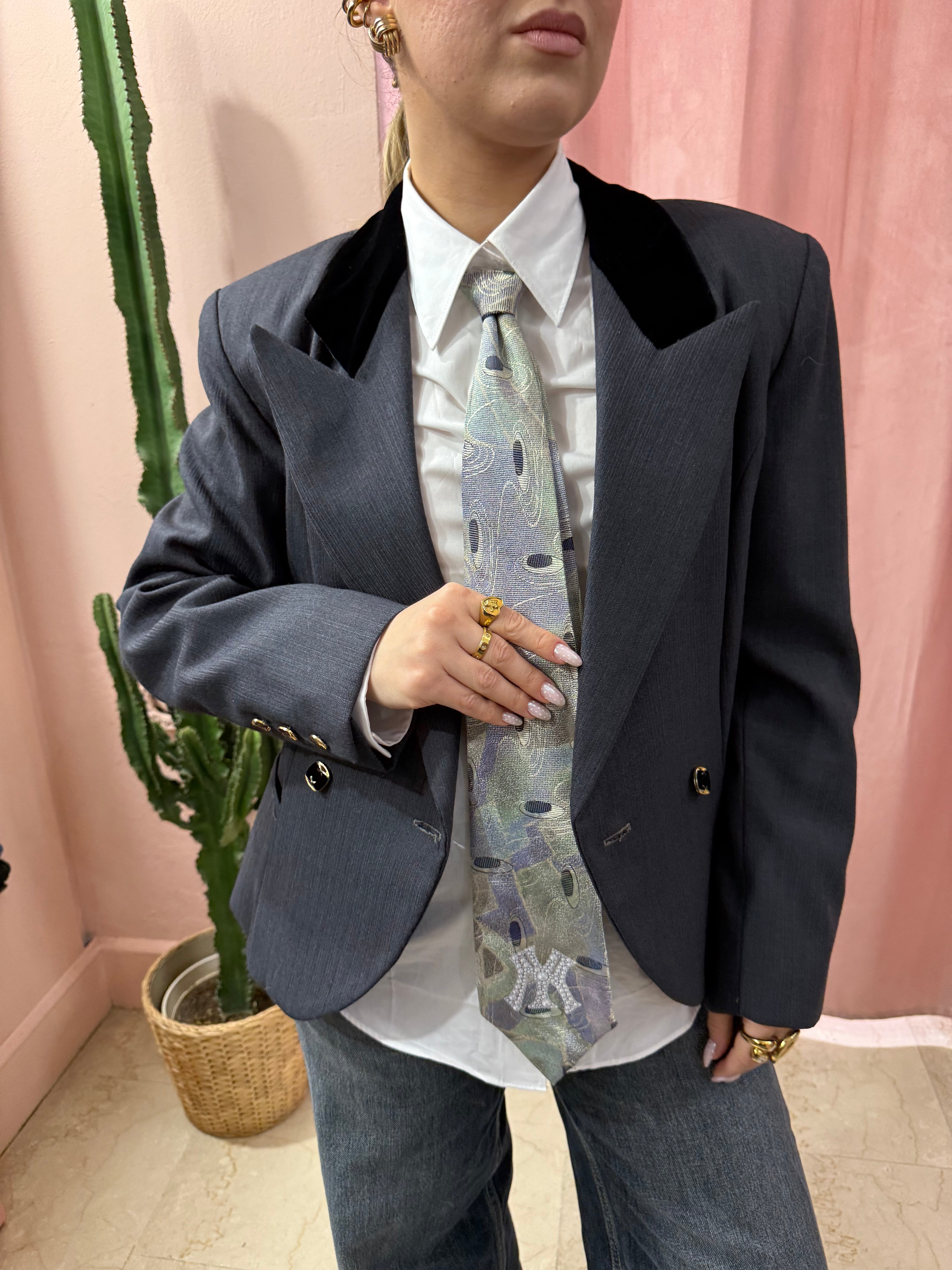 Blazer doppiopetto antracite in lana