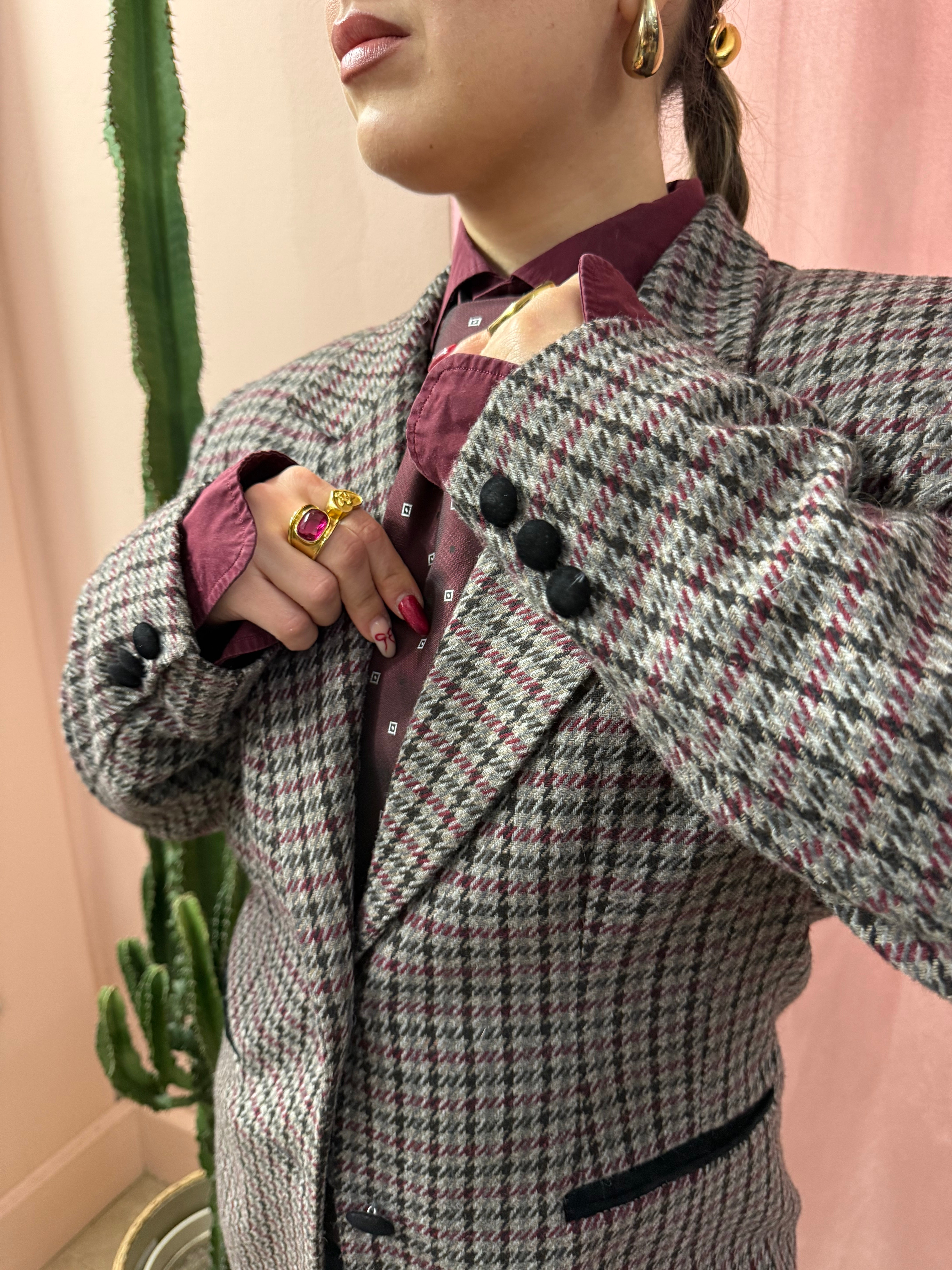 Blazer vintage a quadretti in pura lana