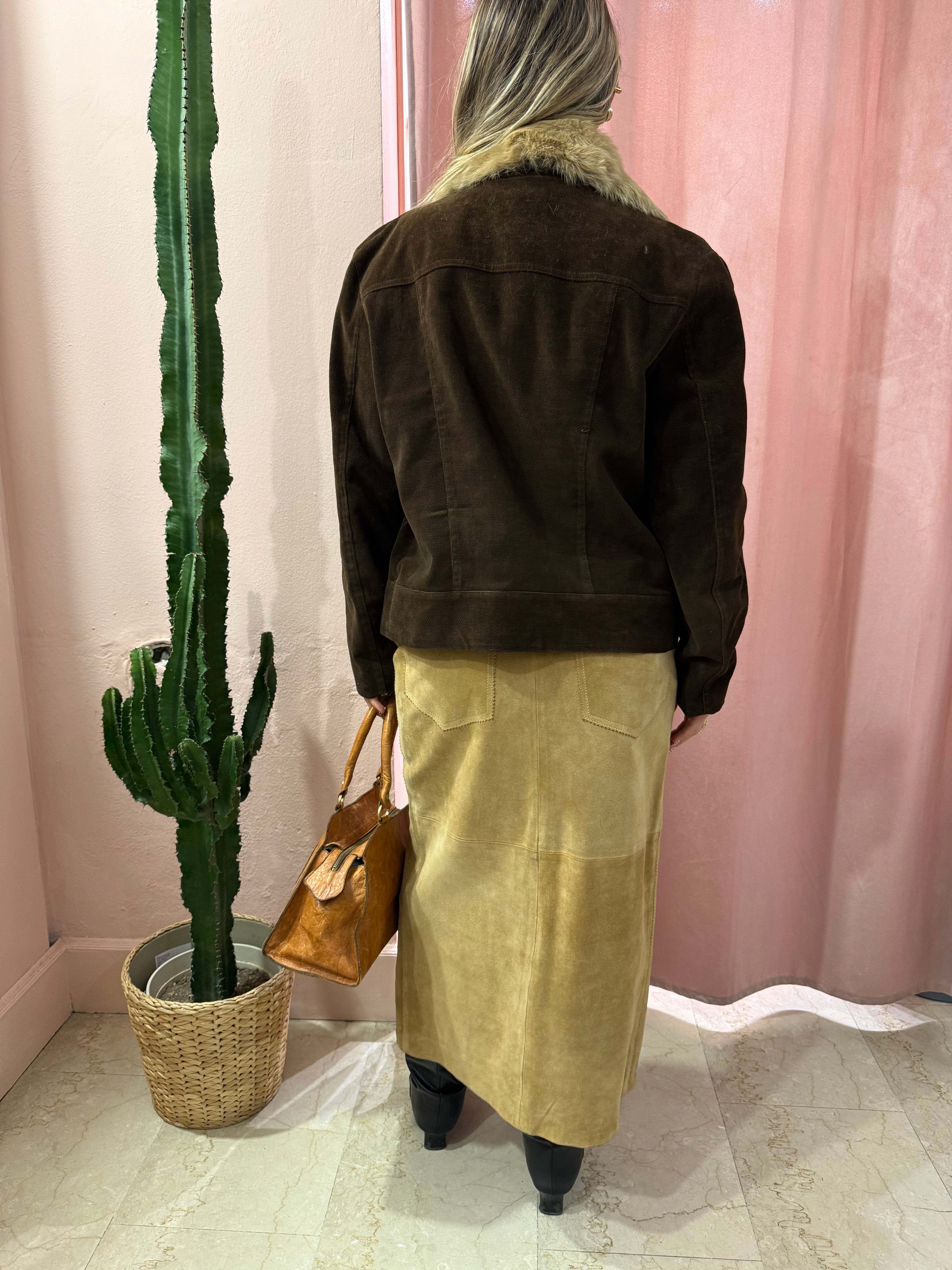 Gonna longuette scamosciata in vera pelle