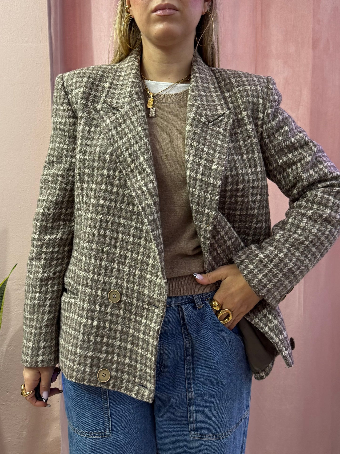 Blazer vintage pied de poule in lana