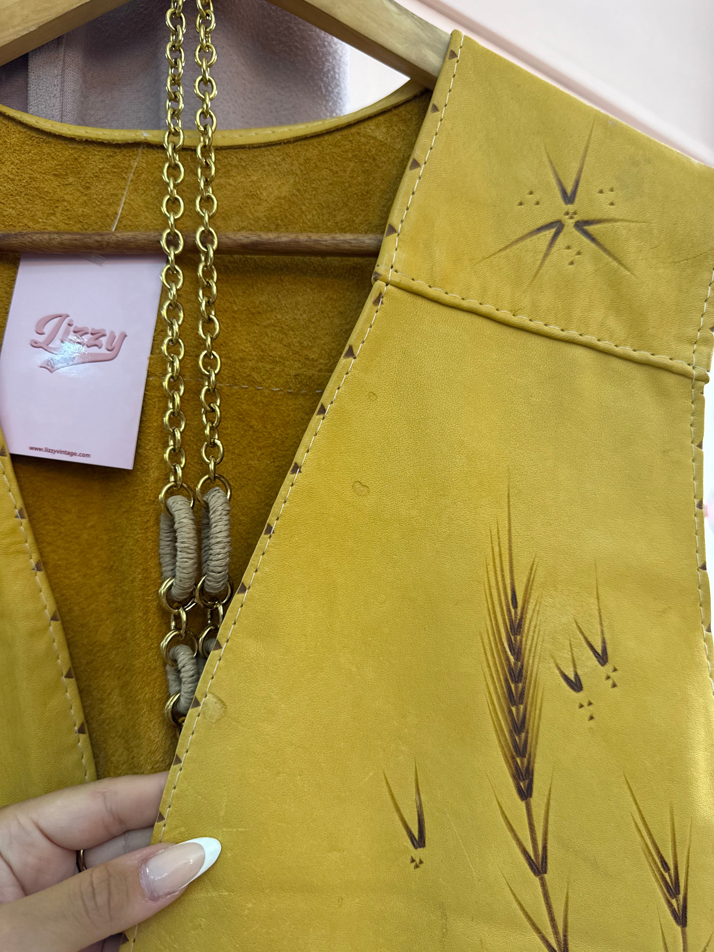 Gilet in vera pelle con fantasia spighe di grano