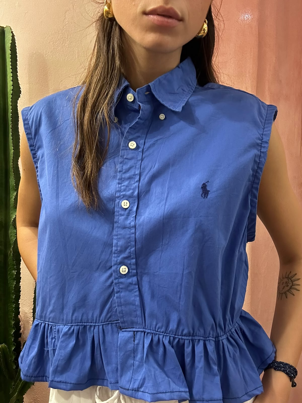 Camicia Ralph Lauren upcycling volant royal blu