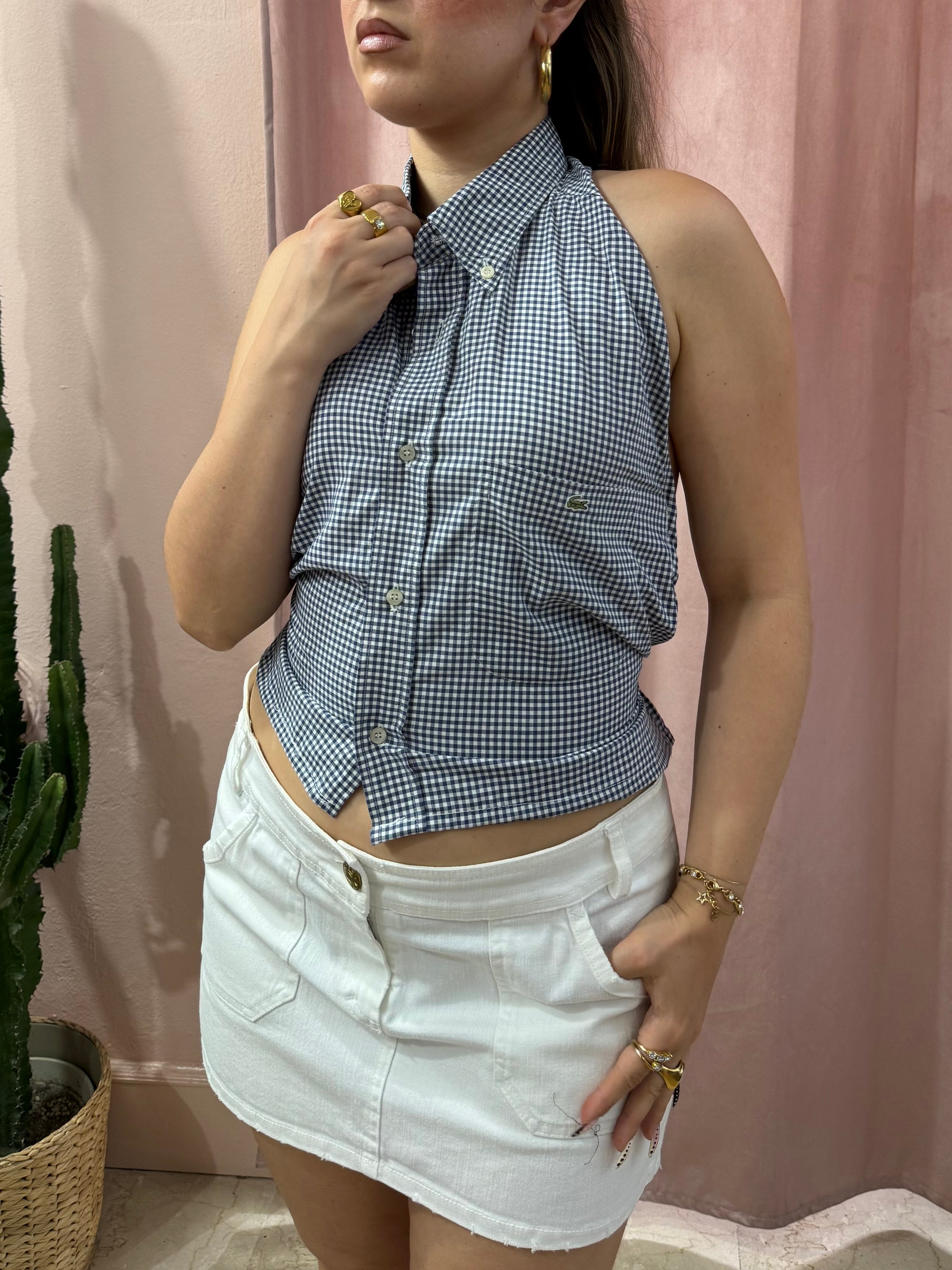 Top Lacoste upcycling vichy blu