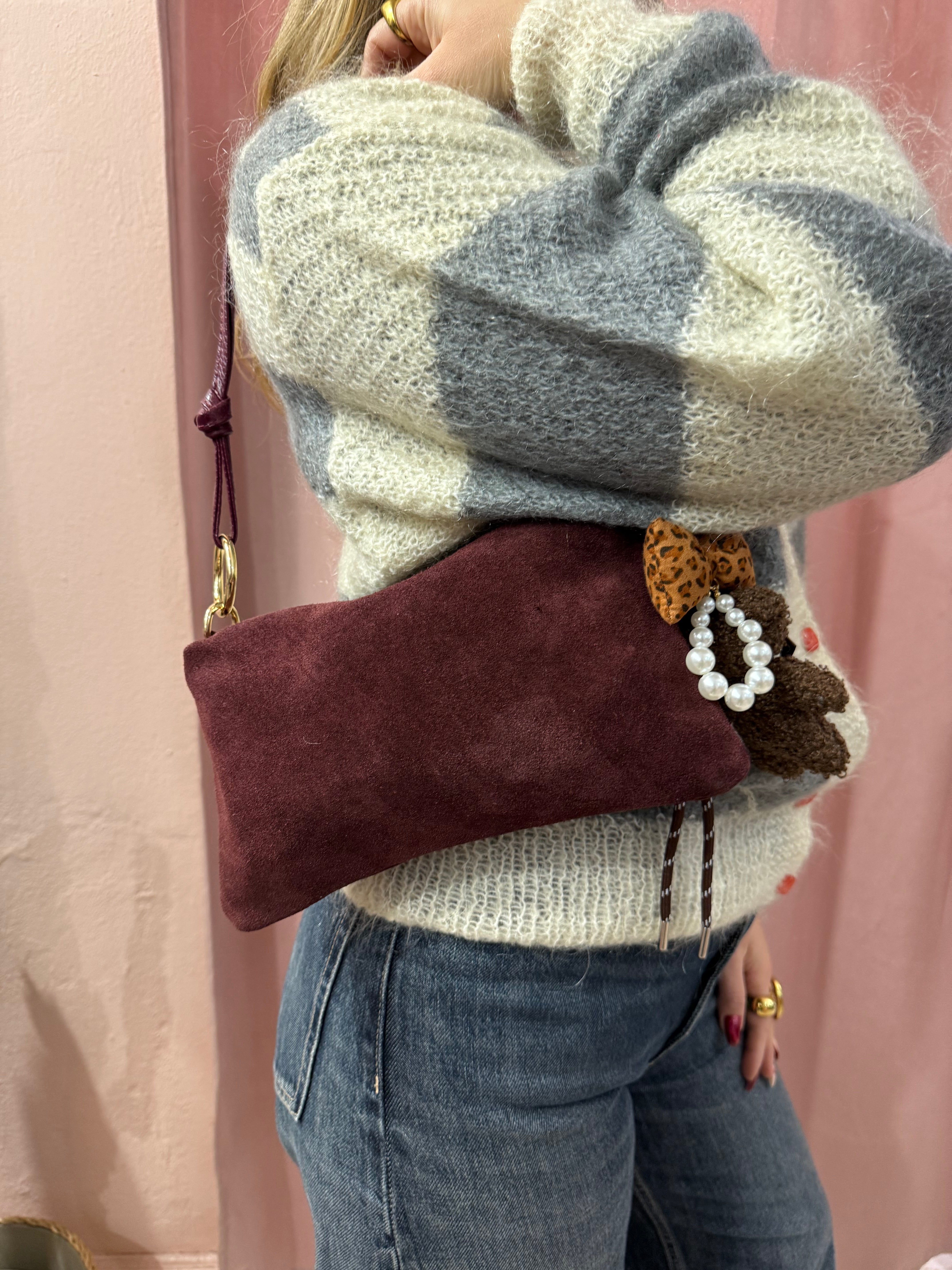 Borsa a spalla in vera pelle bordeaux