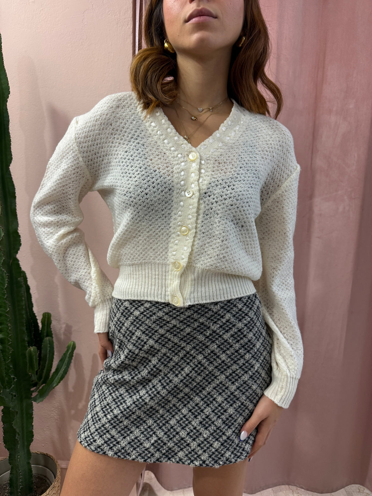 Cardigan panna in pura lana