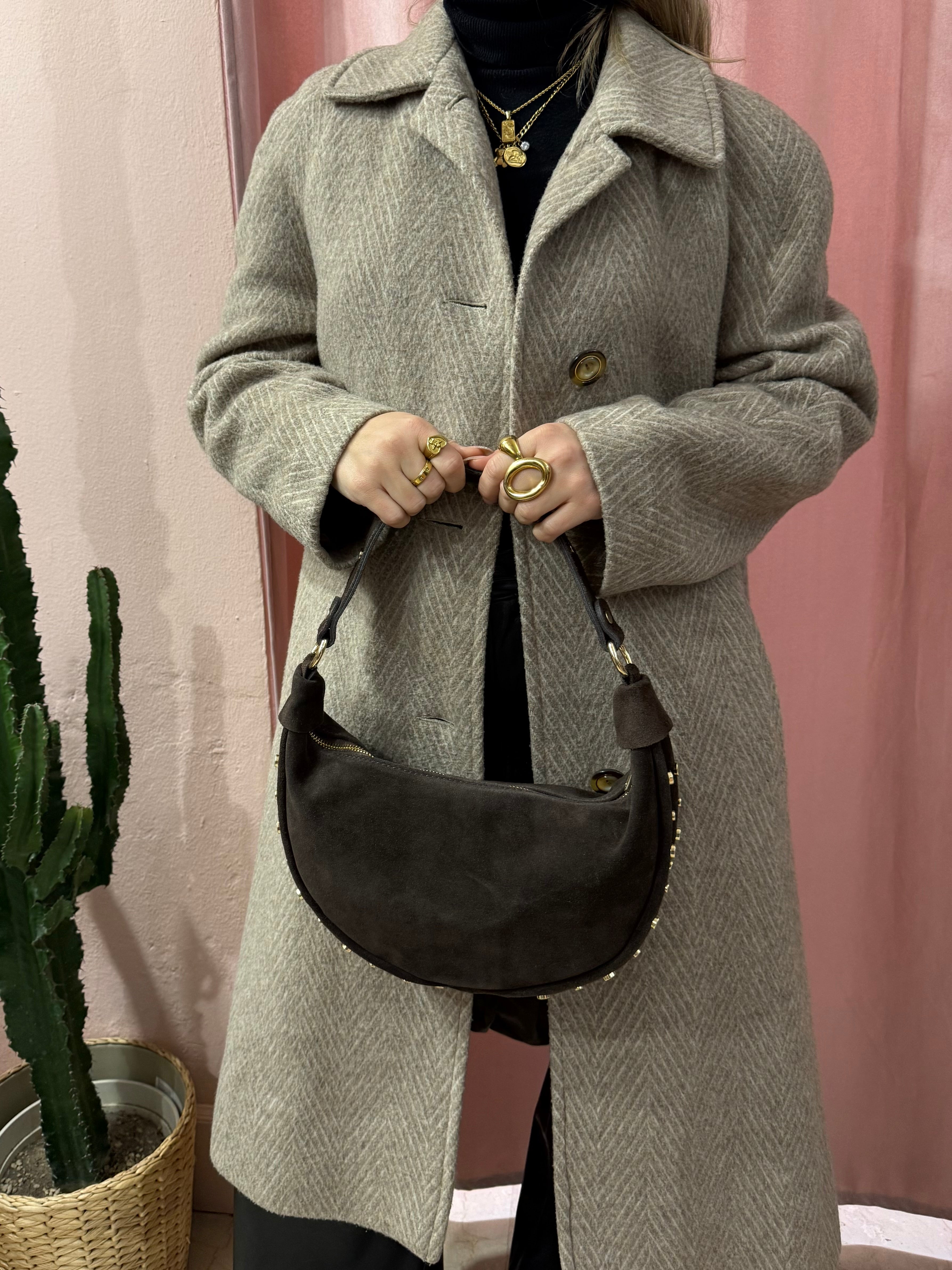 Borsa mezzaluna in vera pelle