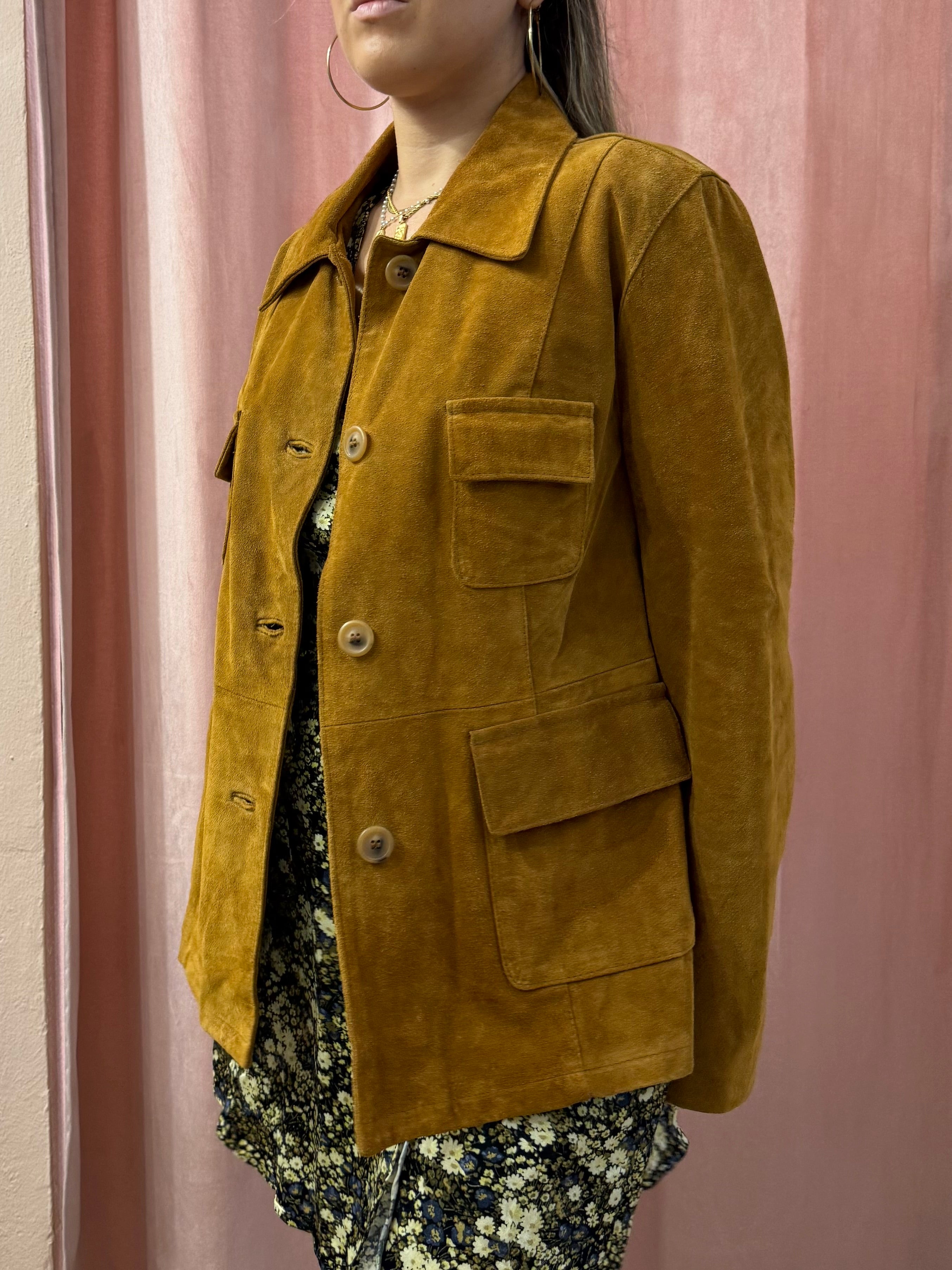 Giacca modello Sahariana in pelle scamosciata