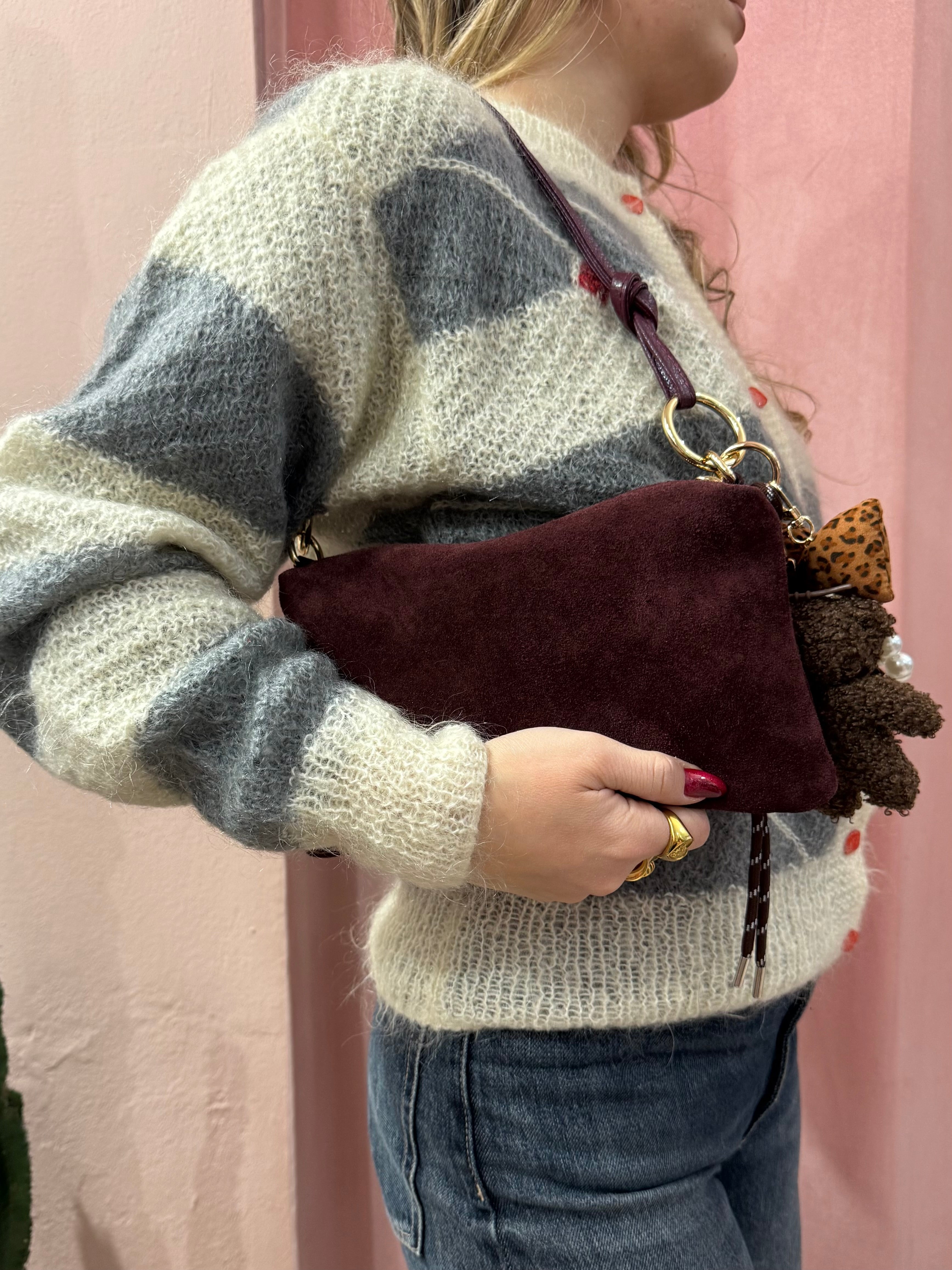 Borsa a spalla in vera pelle bordeaux