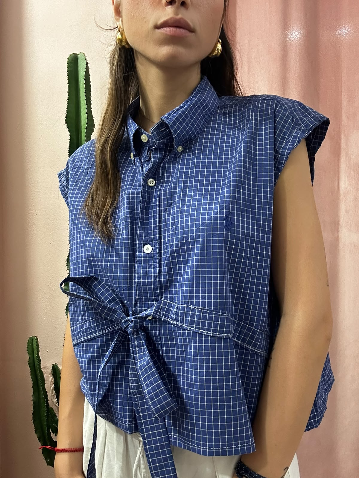 Camicia ralph lauren upcycling fiocco blu a quadri