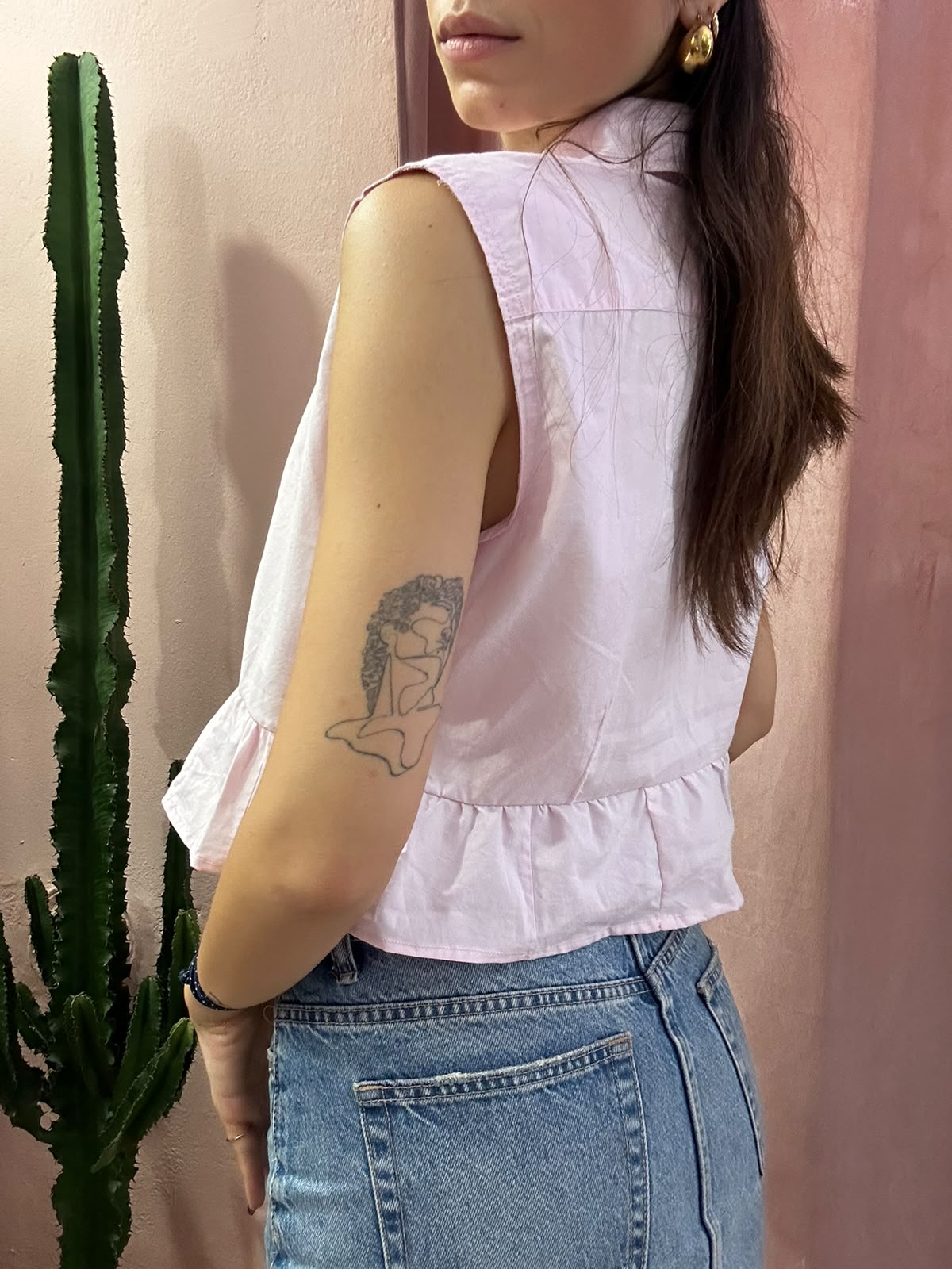 Camicia Ralph Lauren upcycling volant super crop rosa