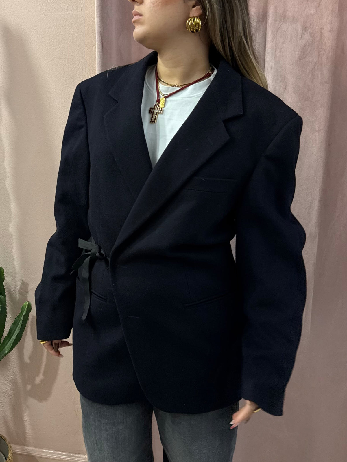 Blazer upcycling lana e cashmere fiocco laterale