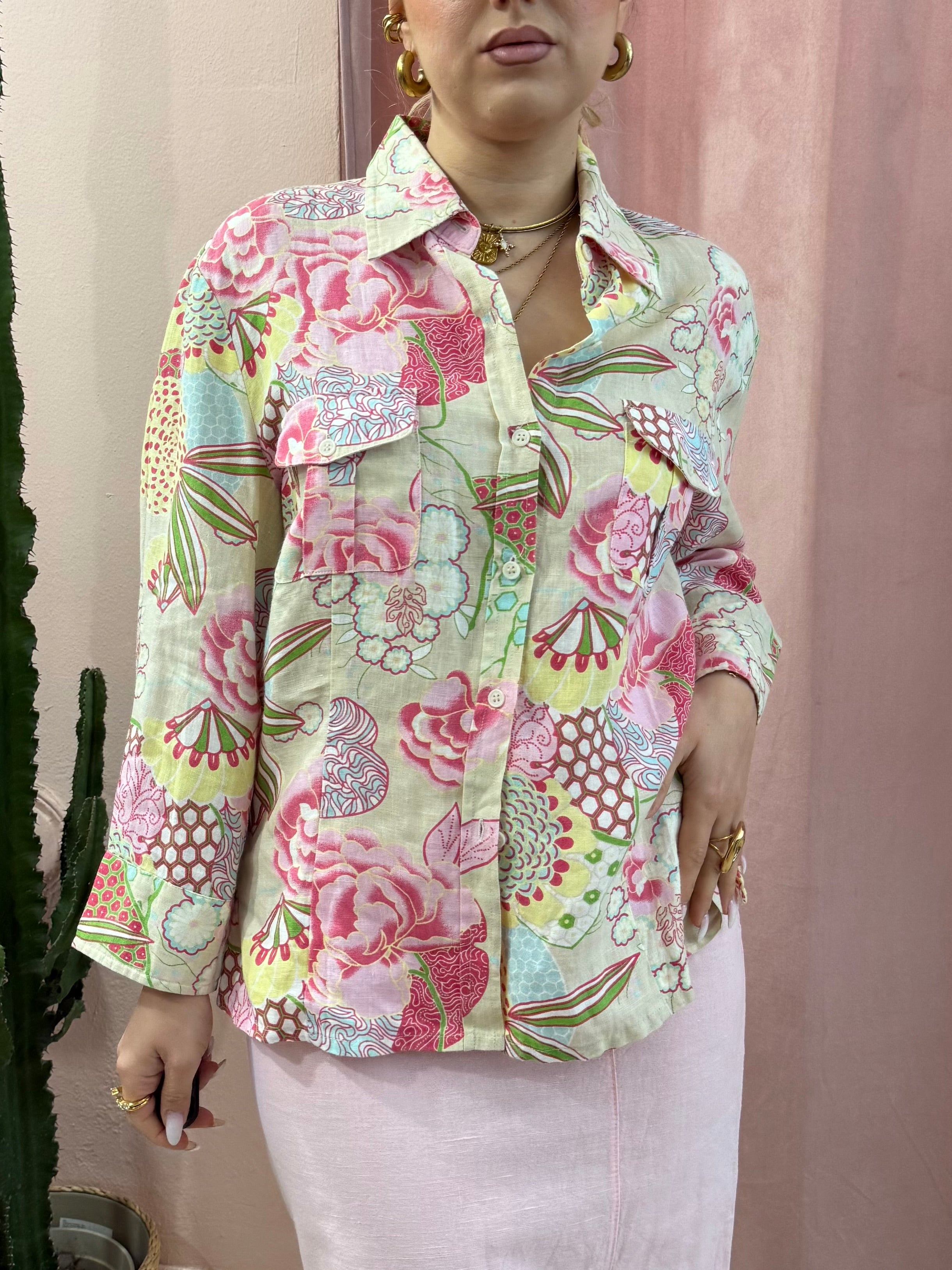 Camicia in fantasia in puro lino