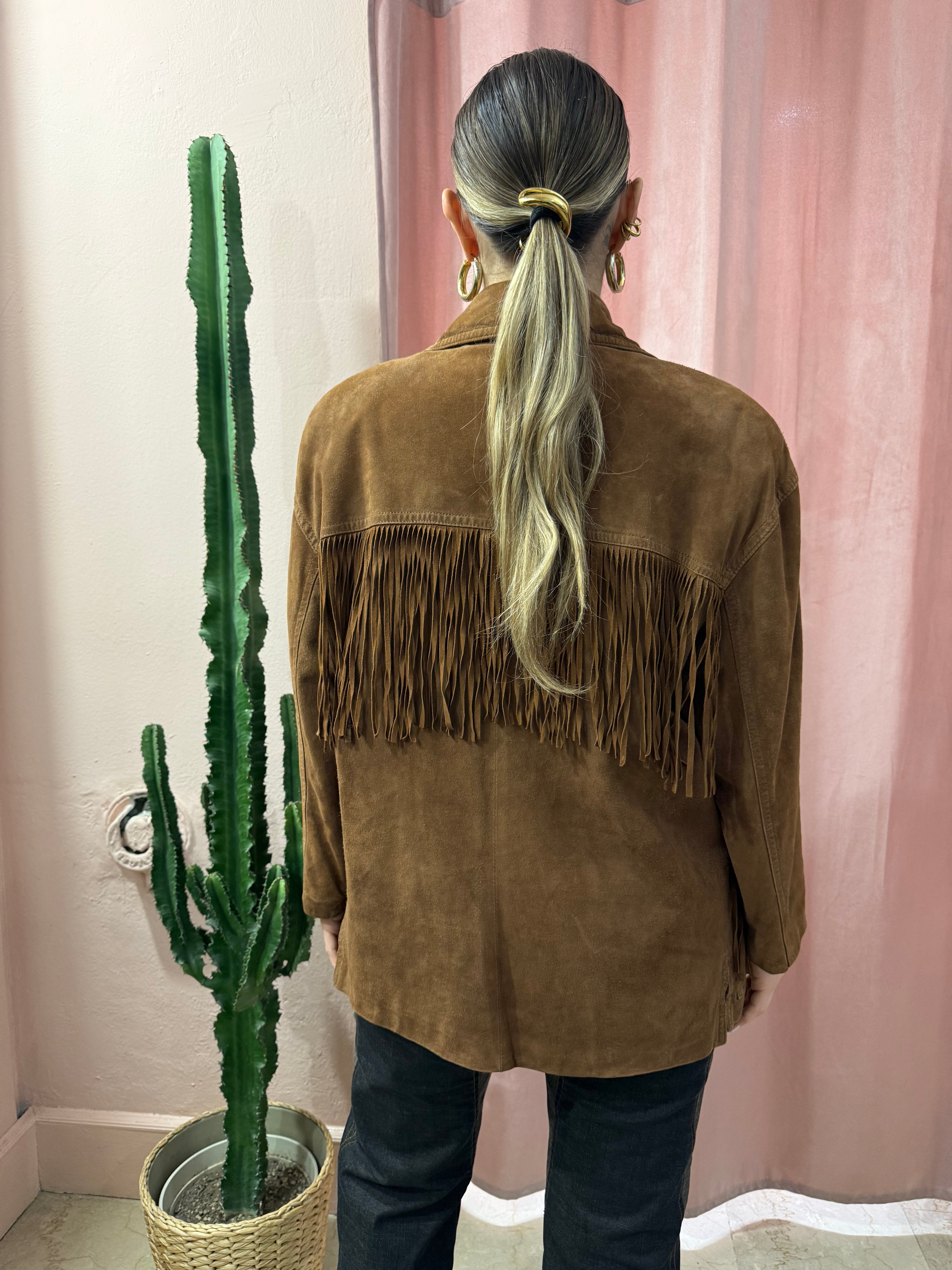 Giacca in vera pelle scamosciata con frange