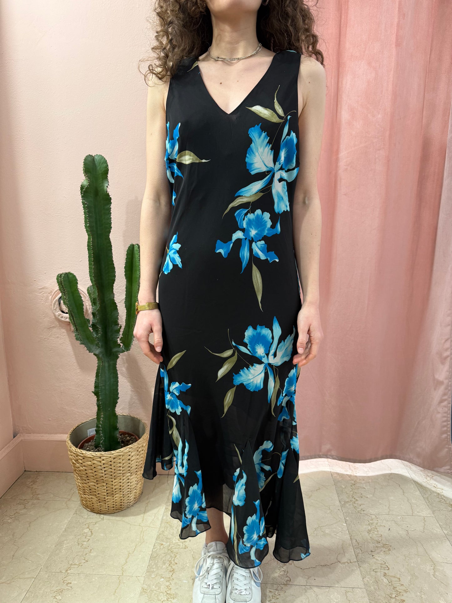 Vestito in fantasia a fiori misto seta