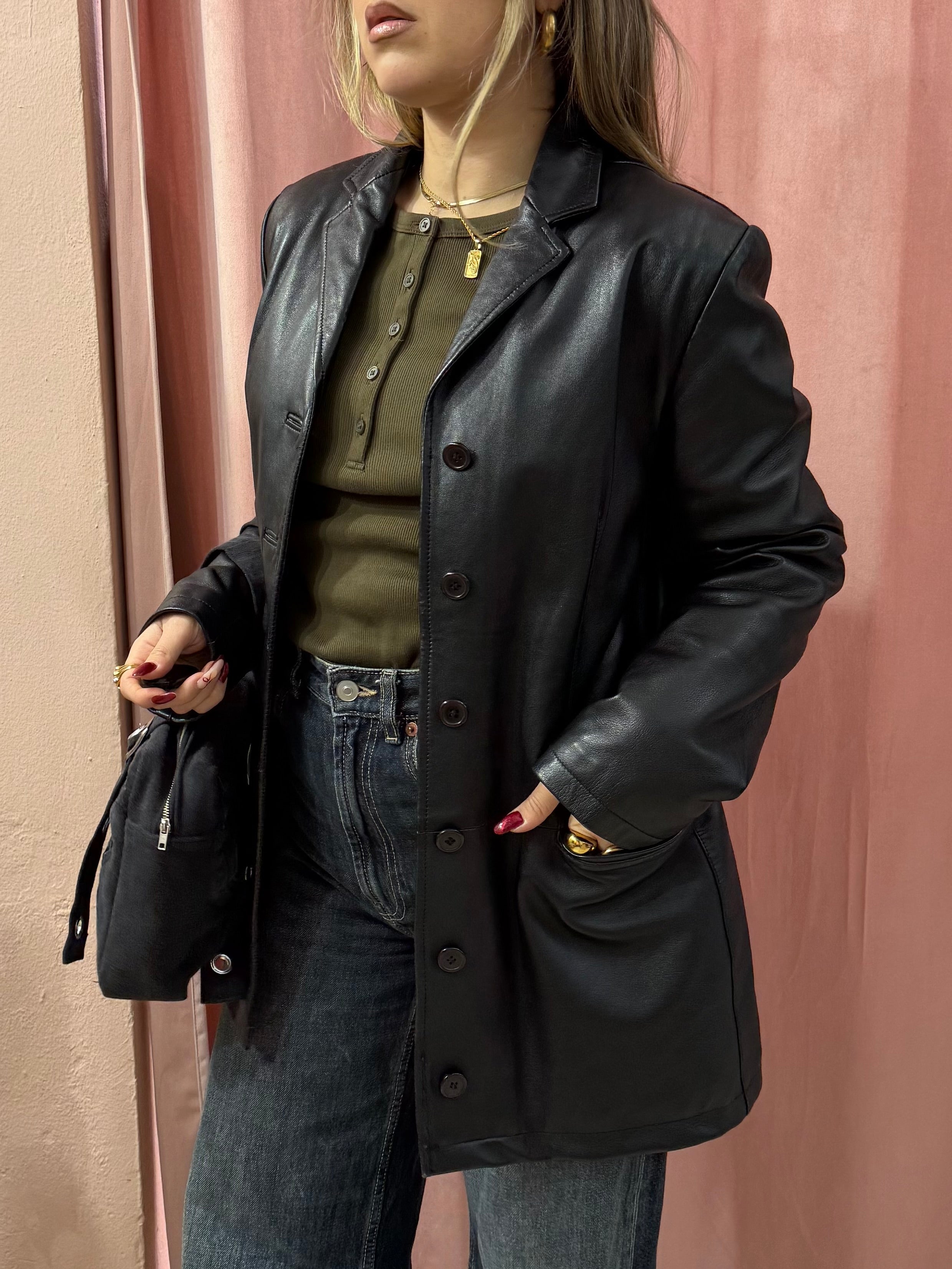 Giacca in vera pelle nera