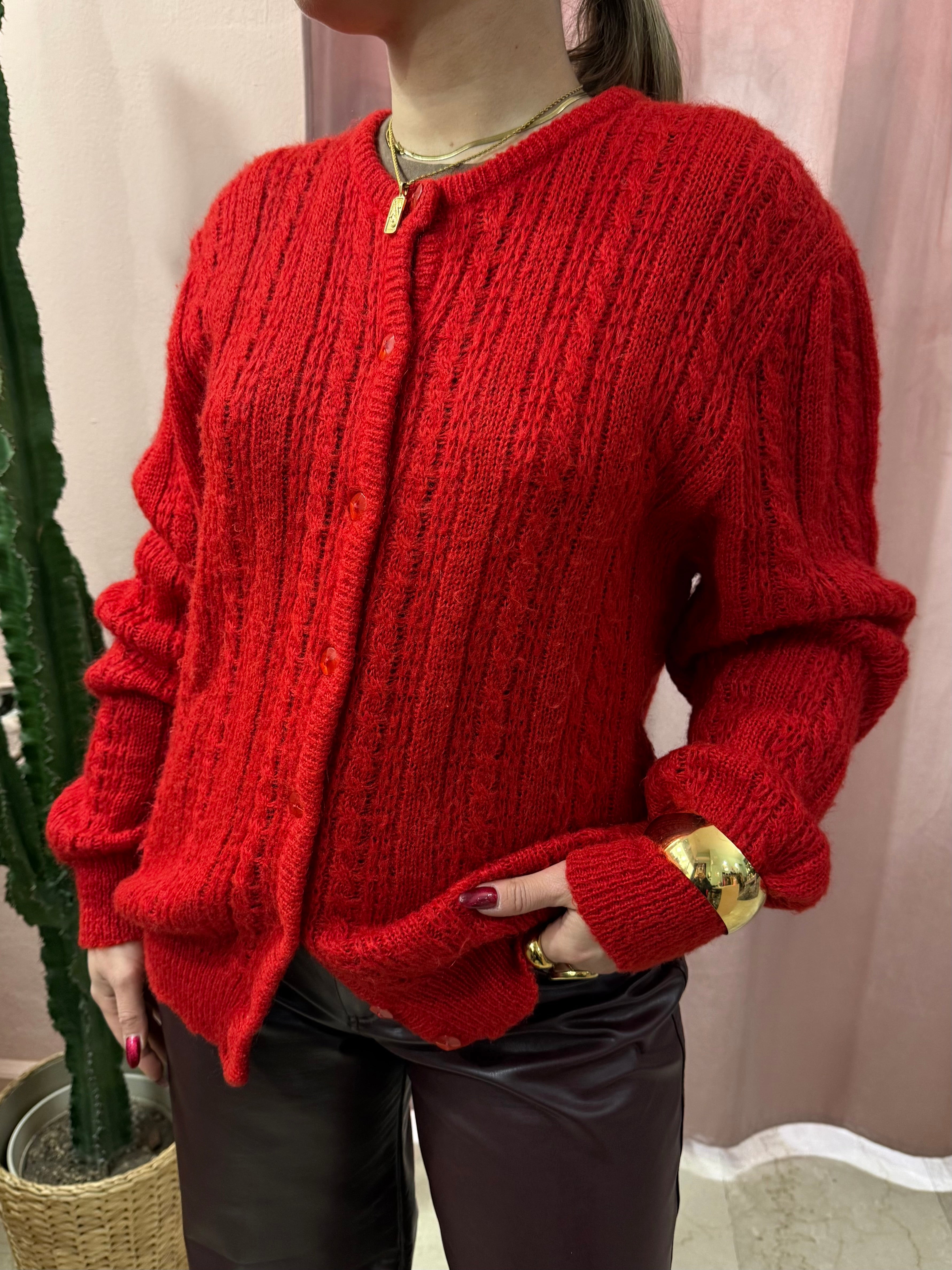 Maglione in lana a trecce rosso