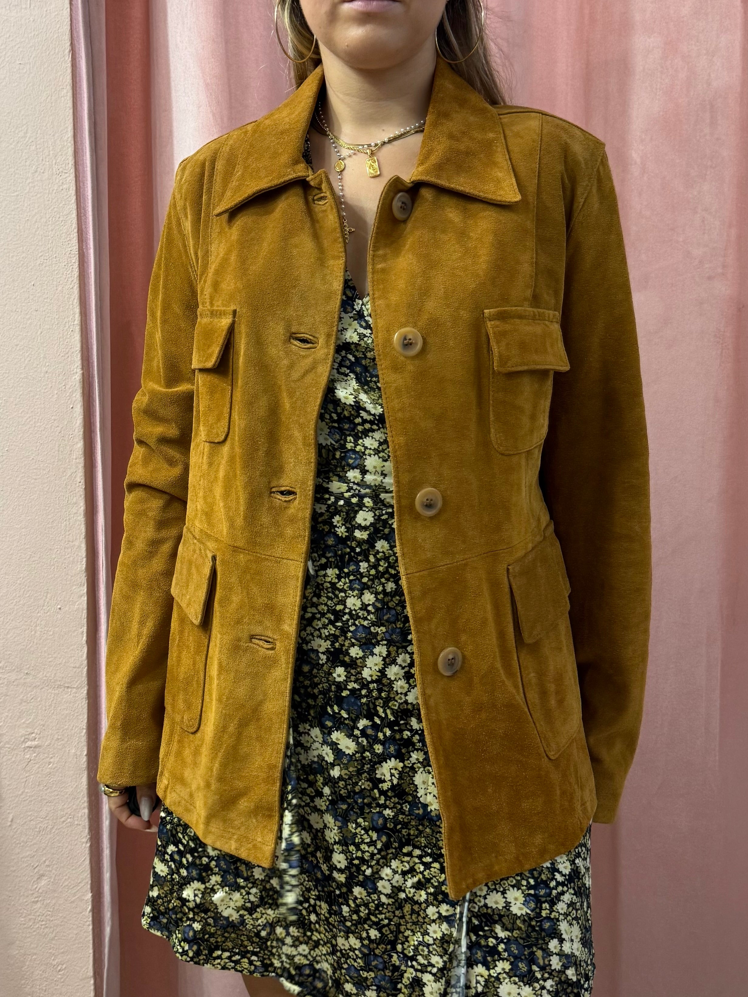 Giacca modello Sahariana in pelle scamosciata