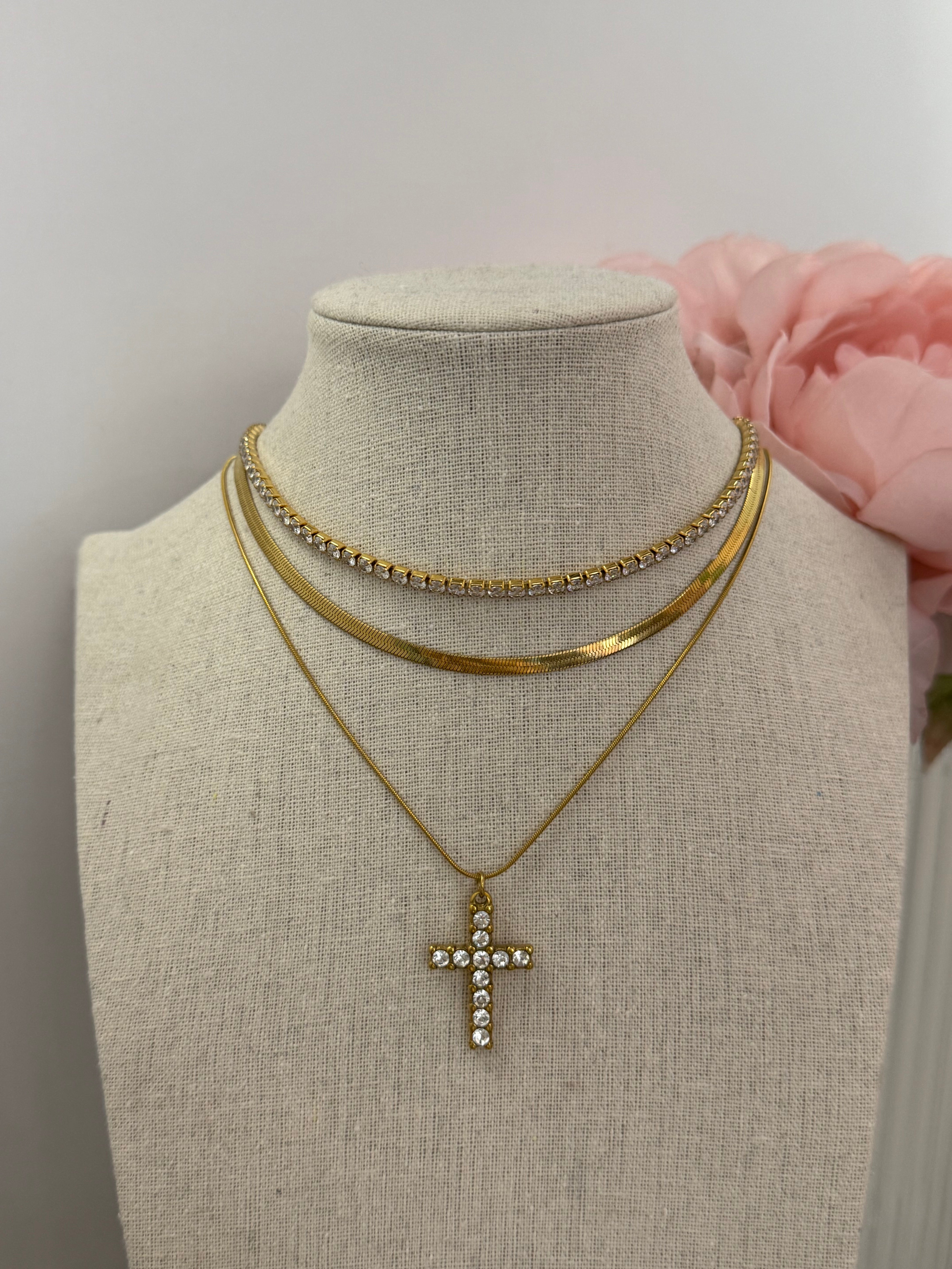 Collana croce strass