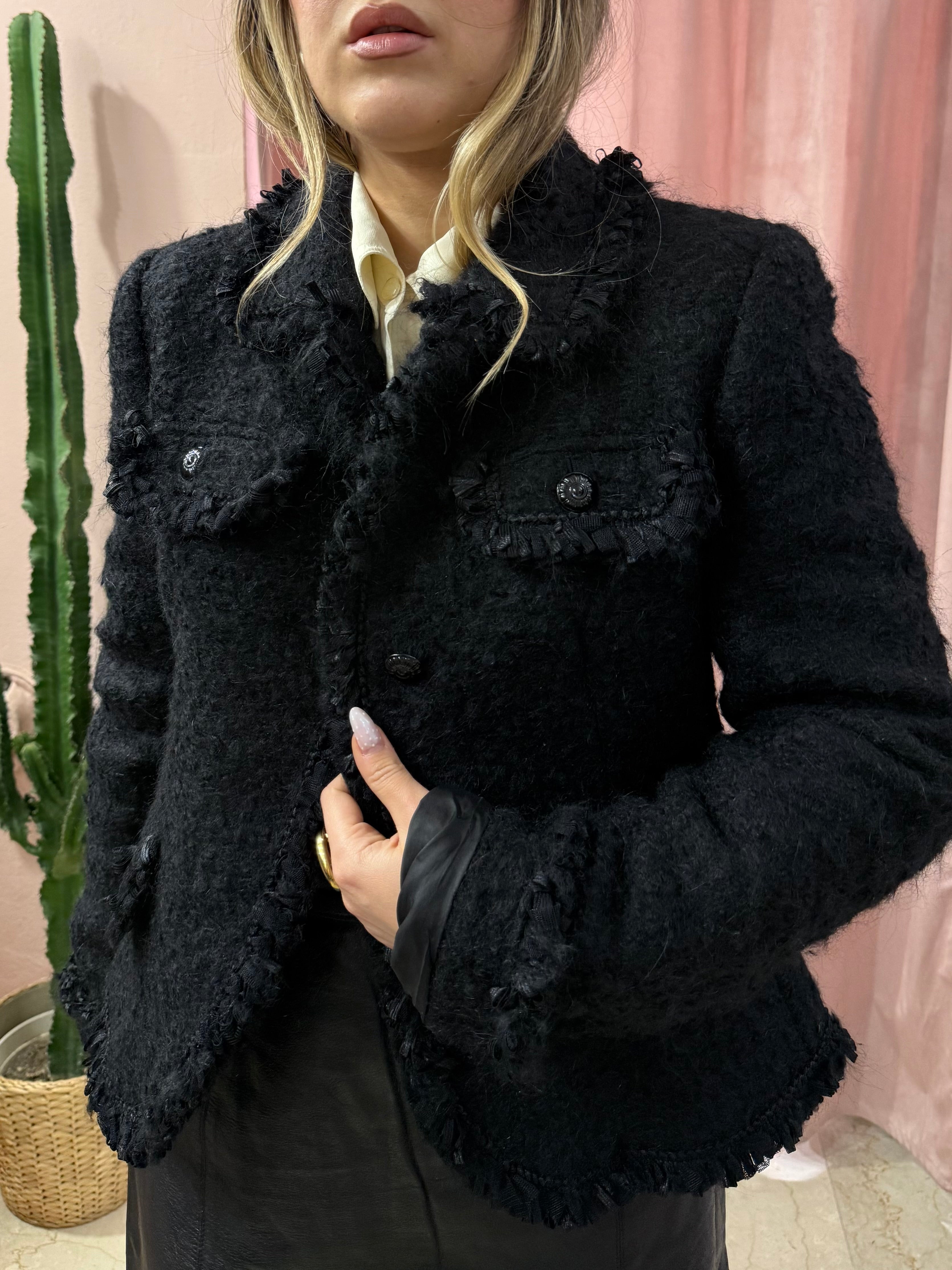 Blazer Marella nera effetto lana bouclè