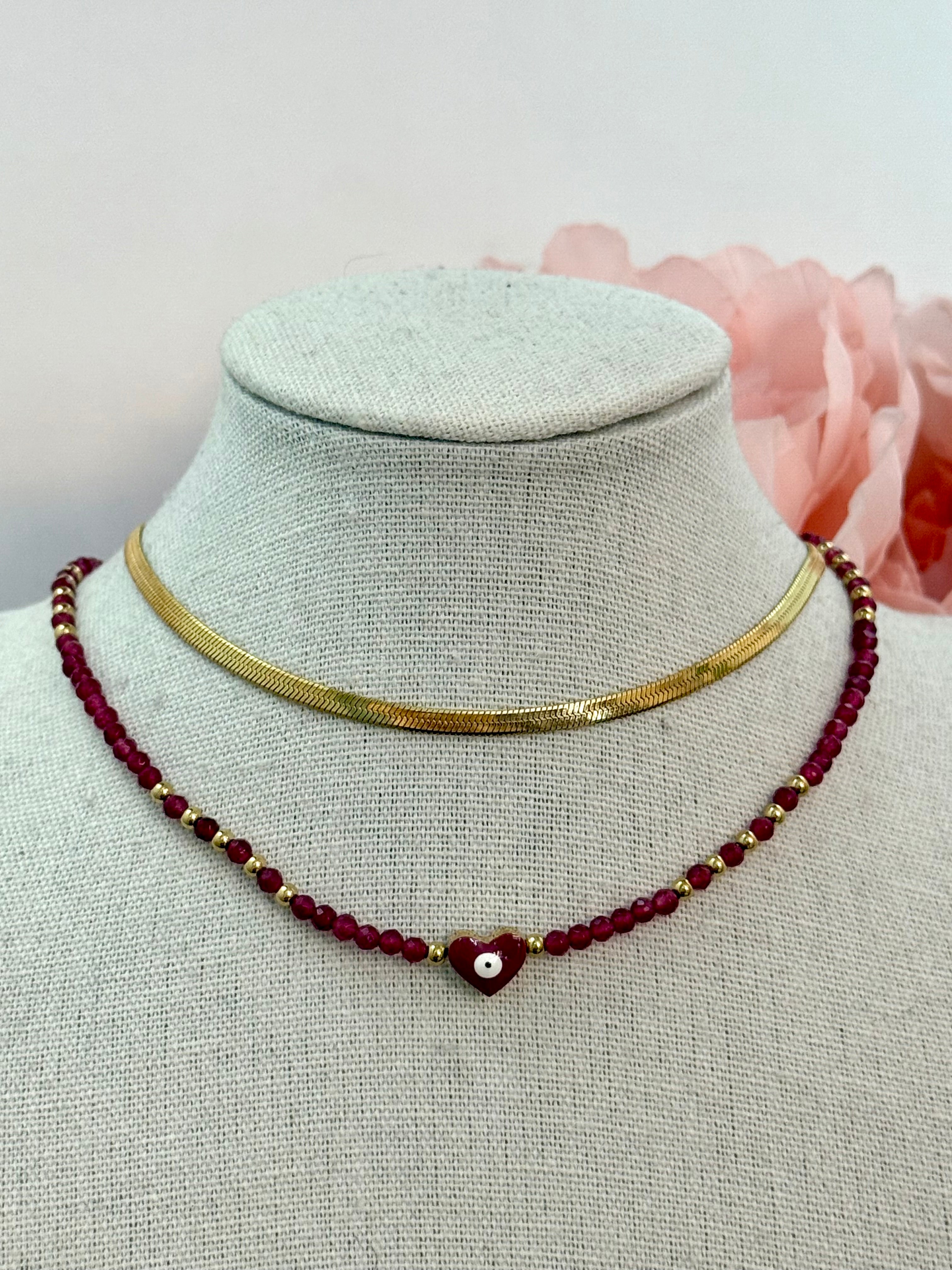 Collana bordeaux cuore di fatima