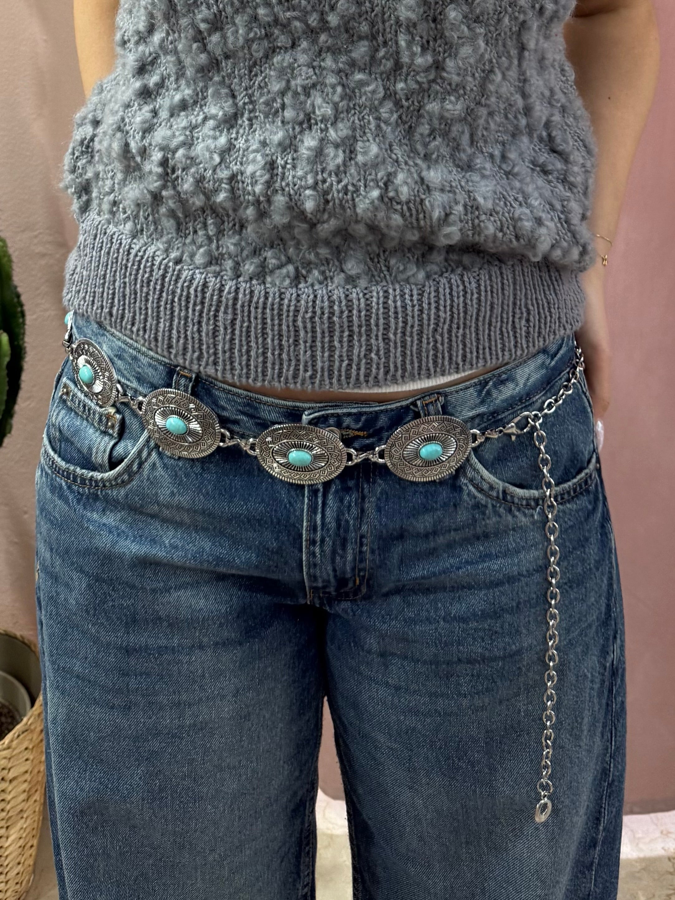 Cintura y2k medaglione azzurro