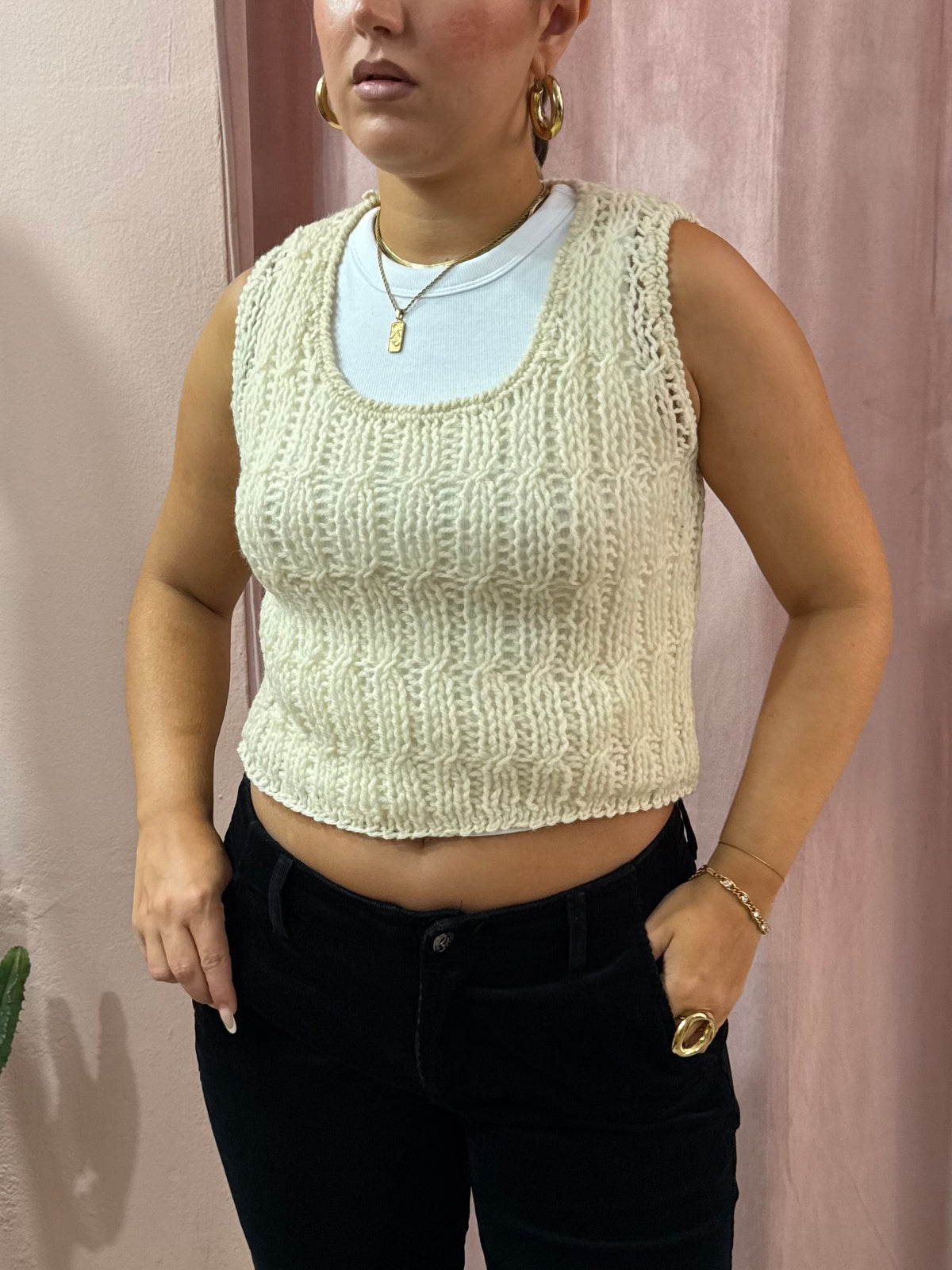 Smanicato in maglia di lana panna
