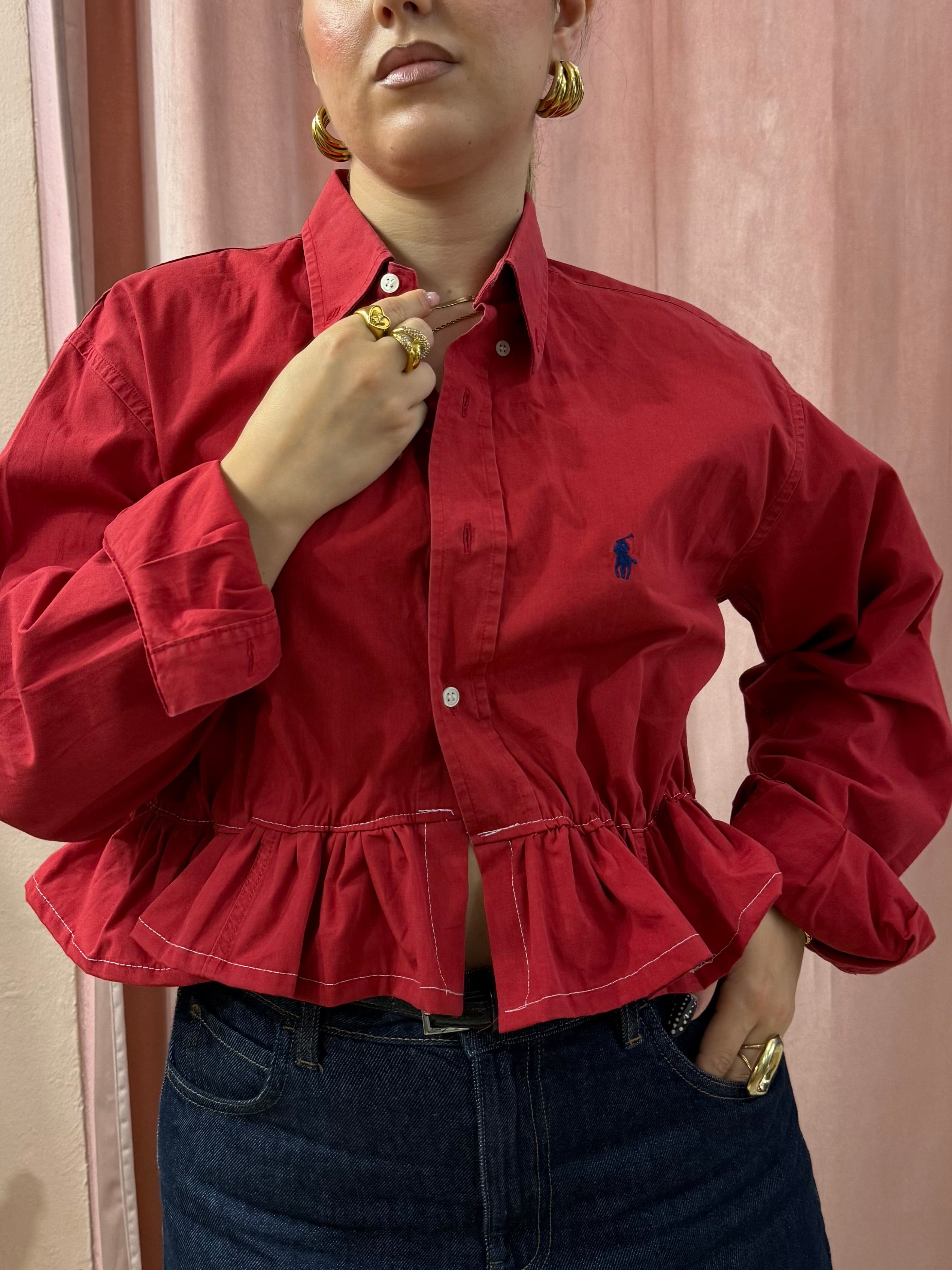 Camicia Ralph Lauren upcycling volant rossa
