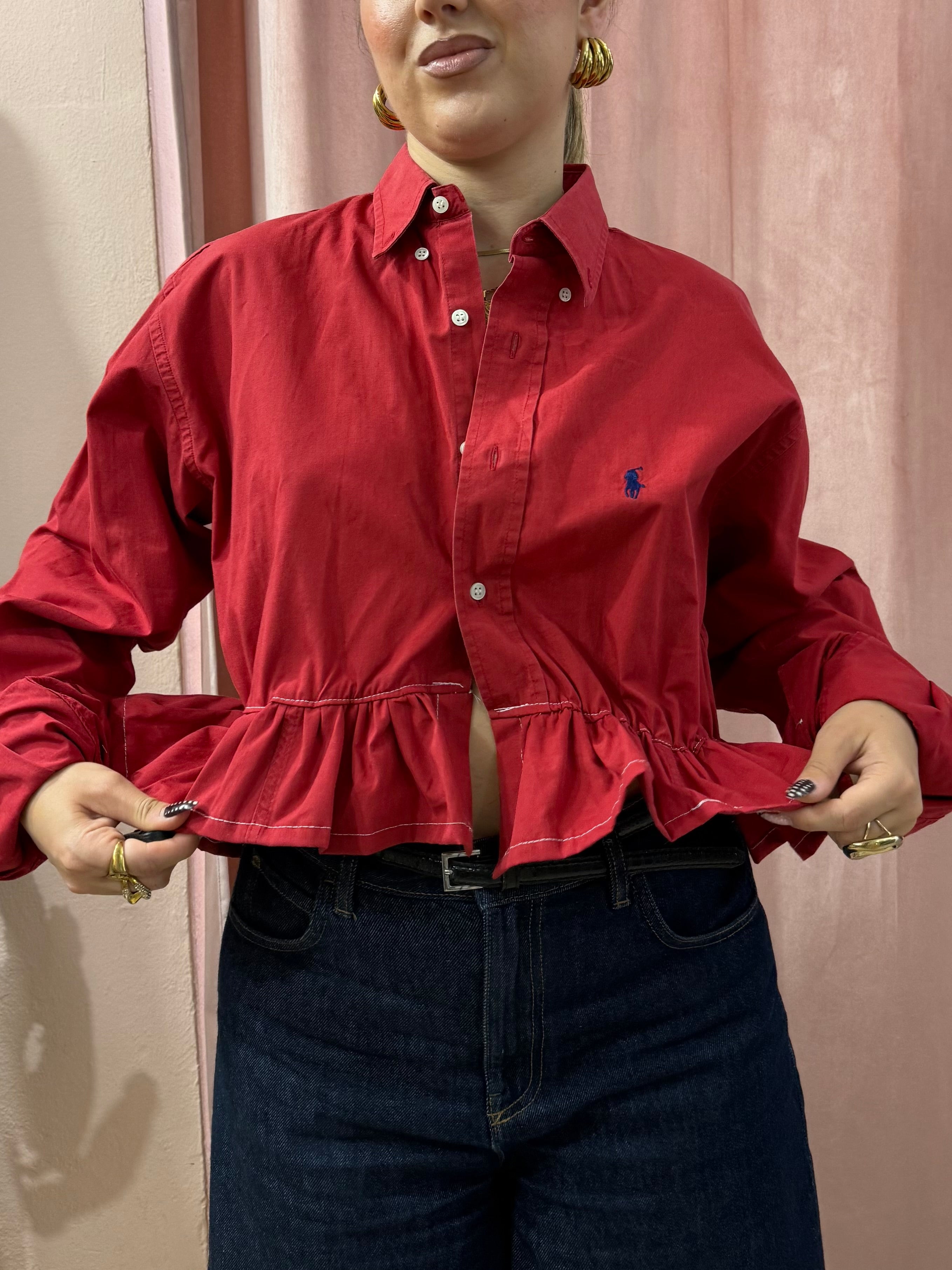 Camicia Ralph Lauren upcycling volant rossa