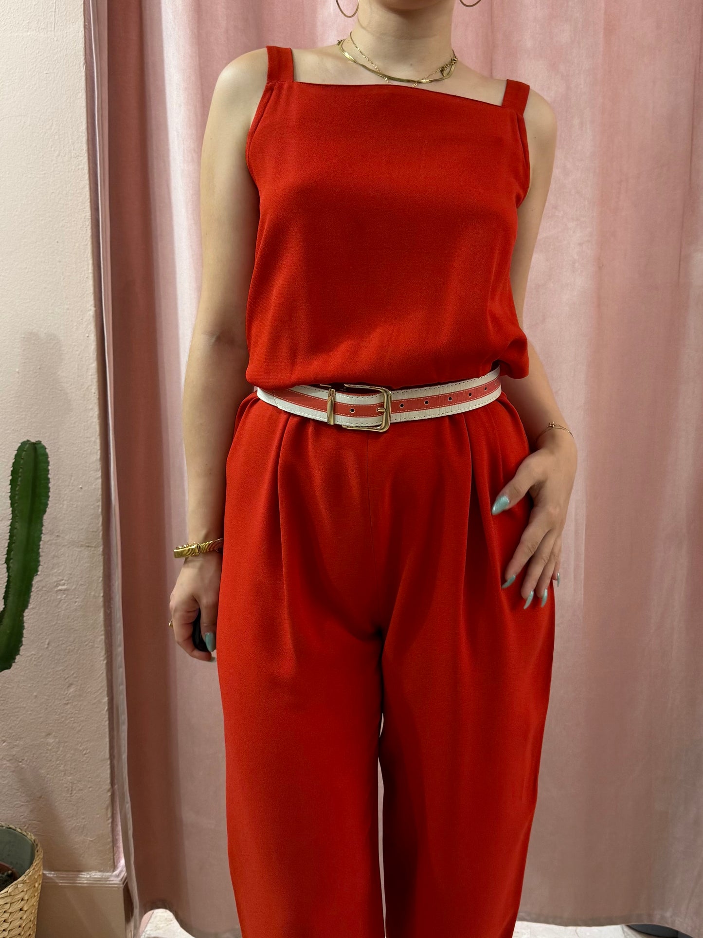 Maxi tuta rossa vintage con cinturino
