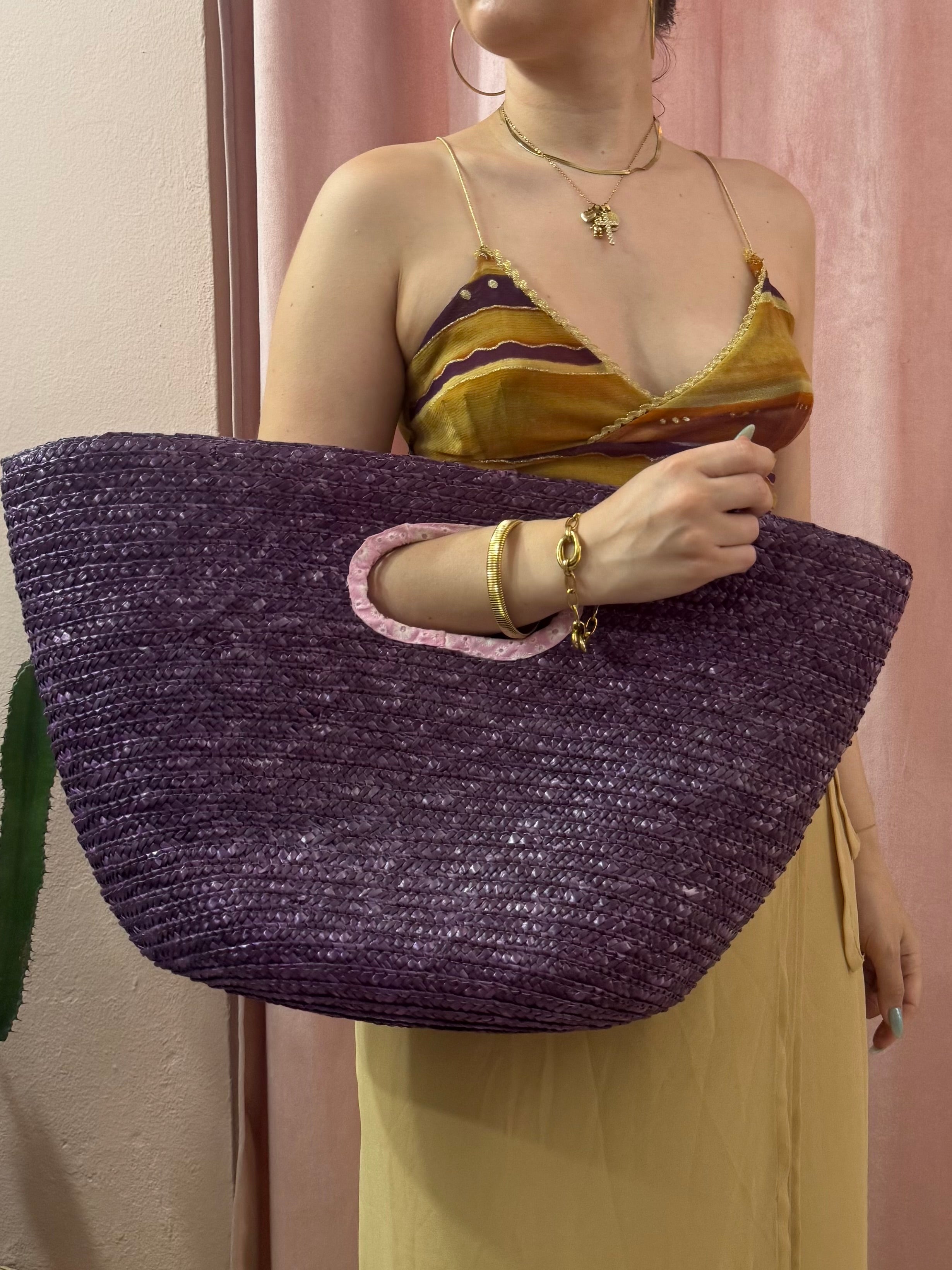 Borsa in paglia Viola