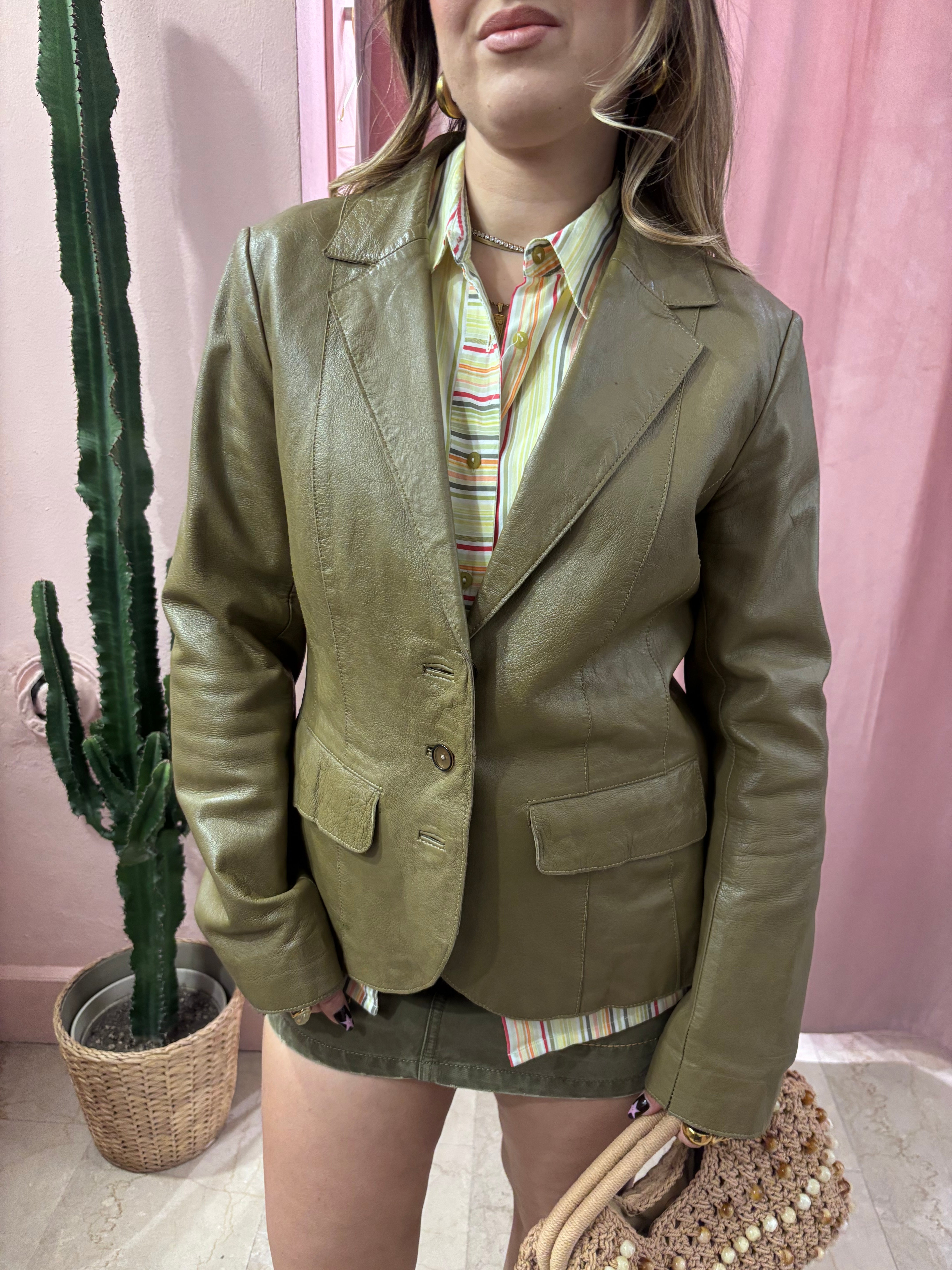 Giacca verde oliva in pelle