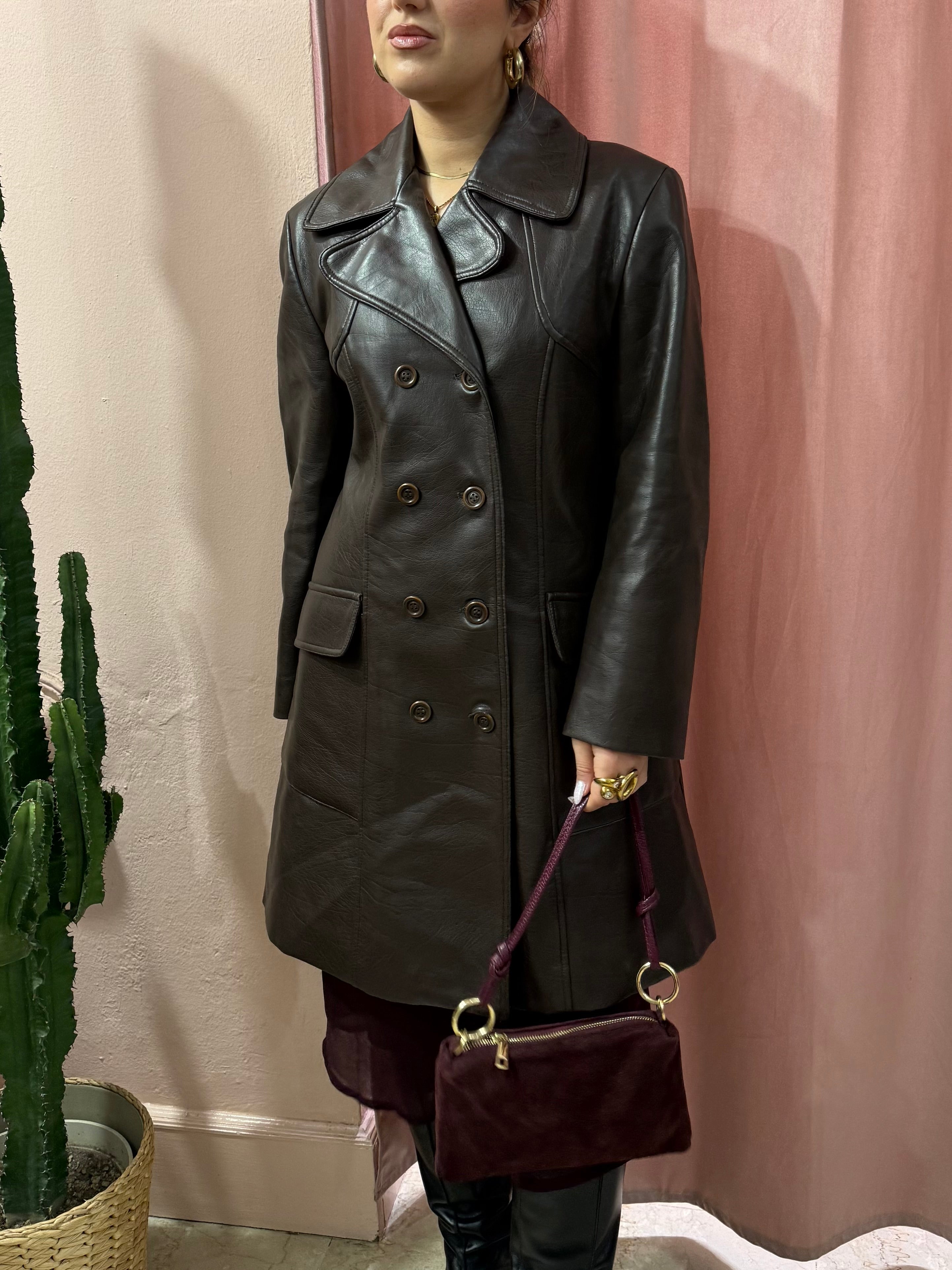 Trench vintage in vera pelle cioccolato