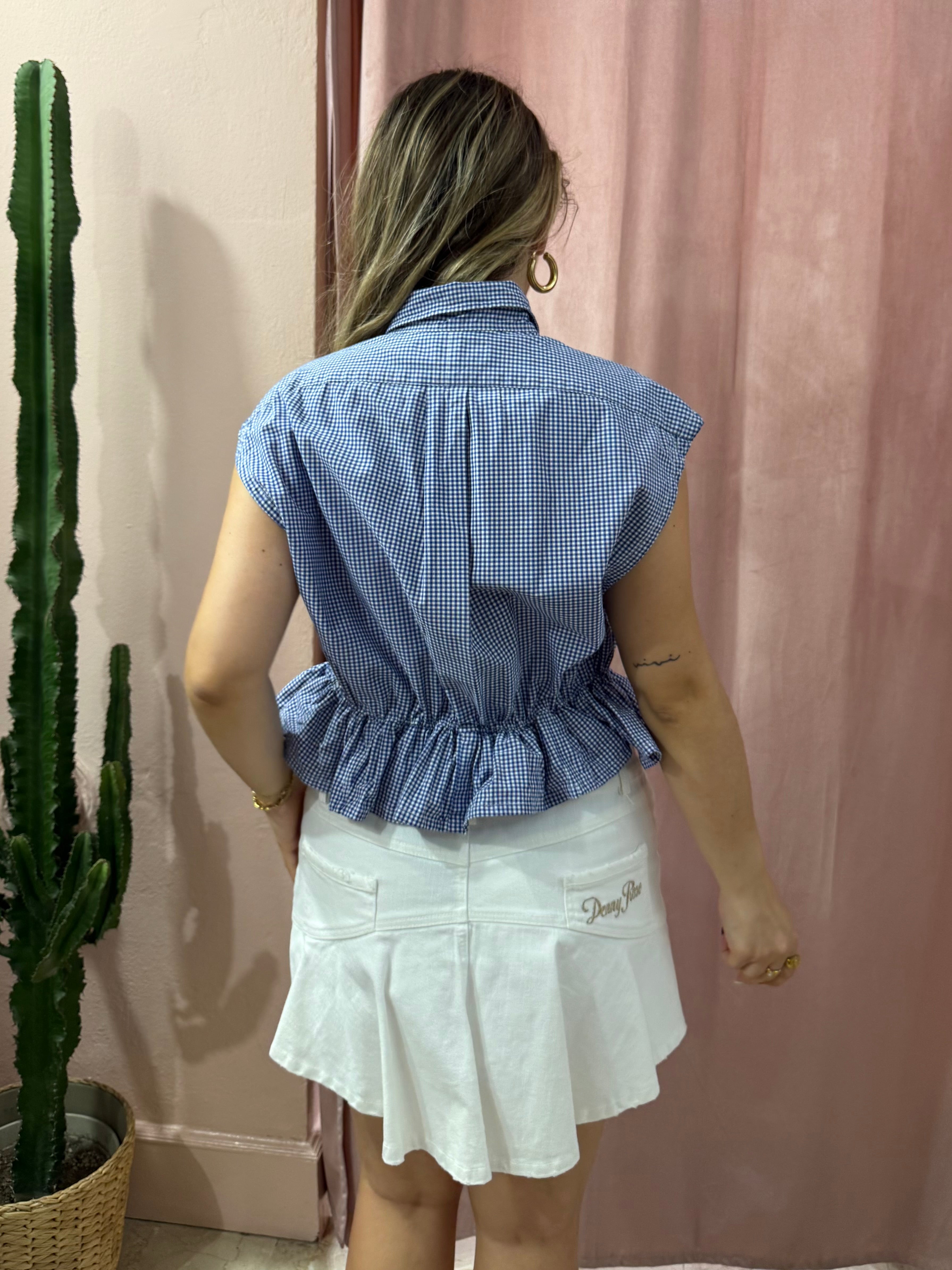 Camicia Ralph Lauren upcycling volant vichy blu