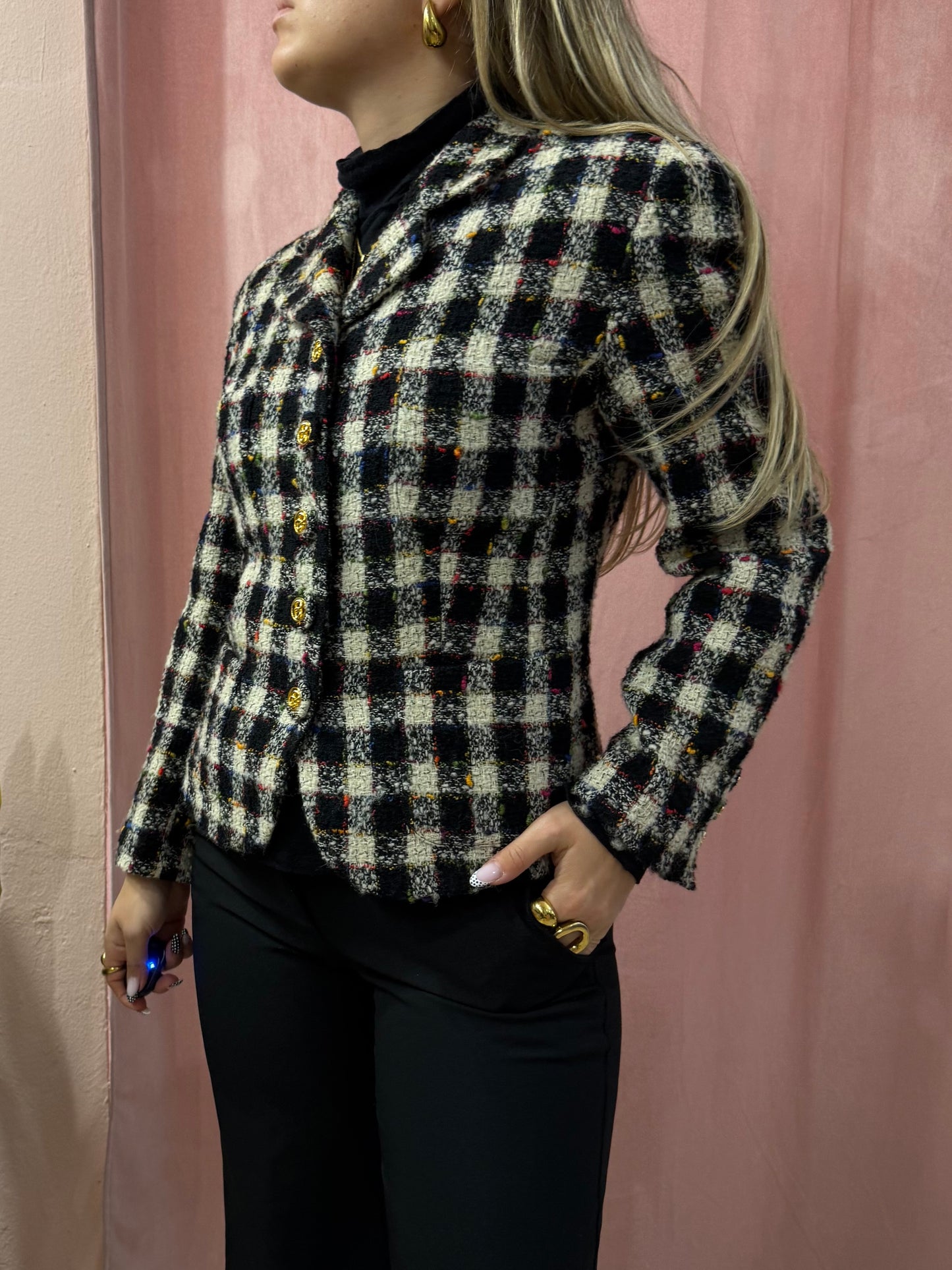 Blazer vintage a quadri bianco e nero