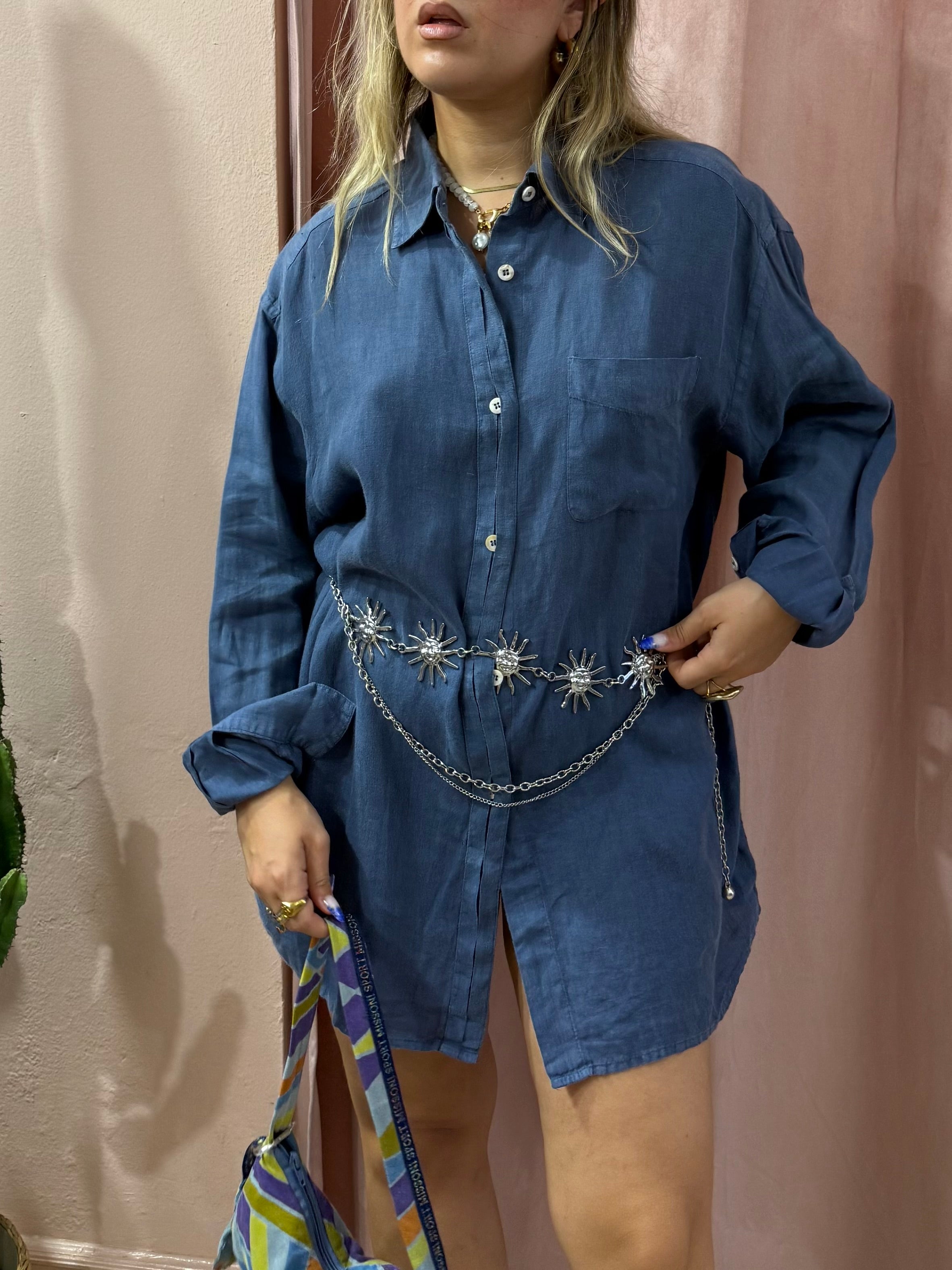 Camicione Max Mara blu in puro lino