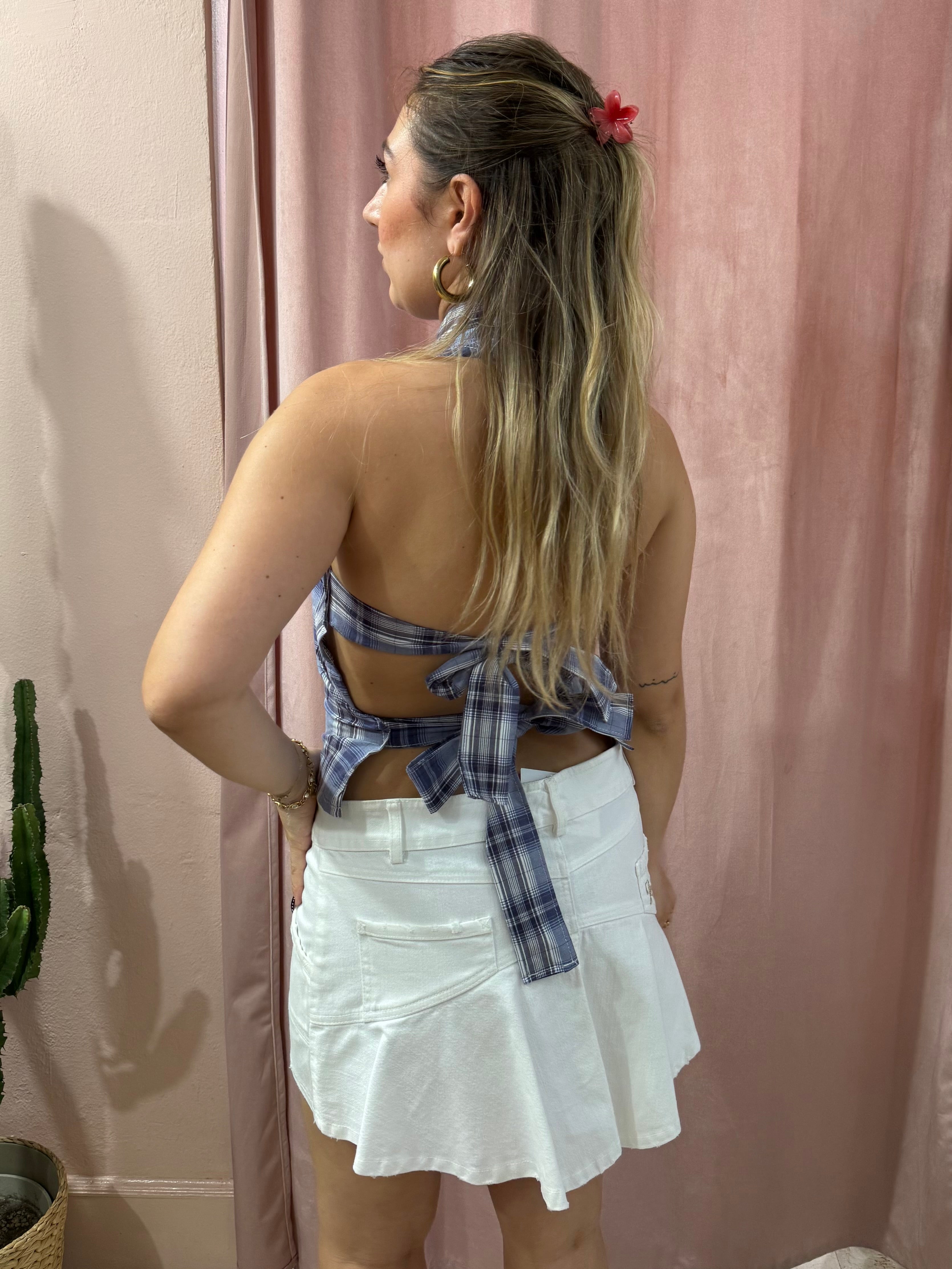 Top Tommy Hilfiger upcycling quadri blu
