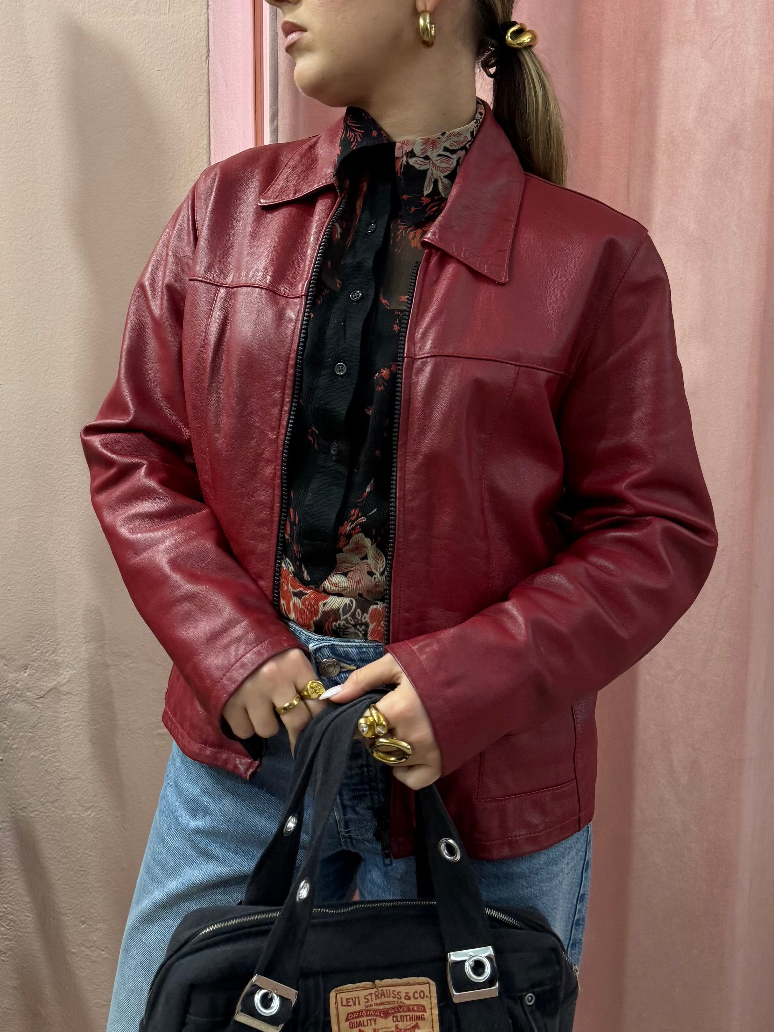 Giacca 00s in vera pelle bordeaux