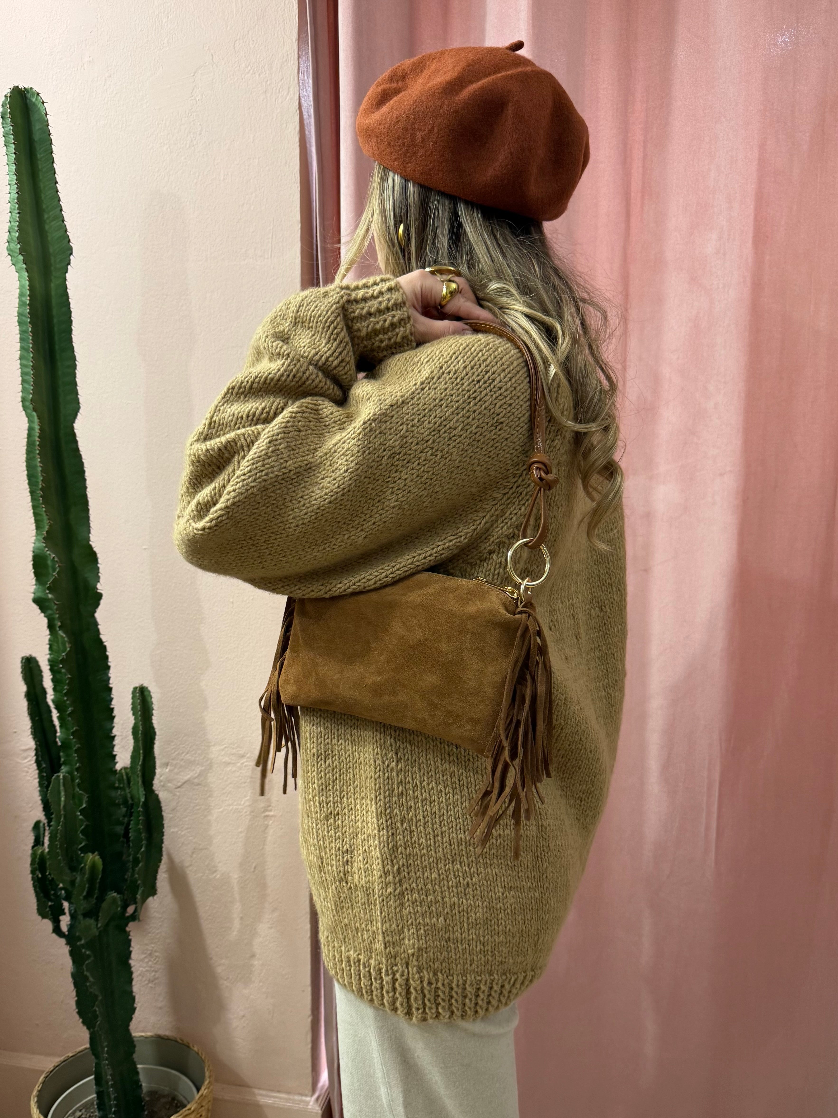 Borsa a spalla in vera pelle scamosciata più colori