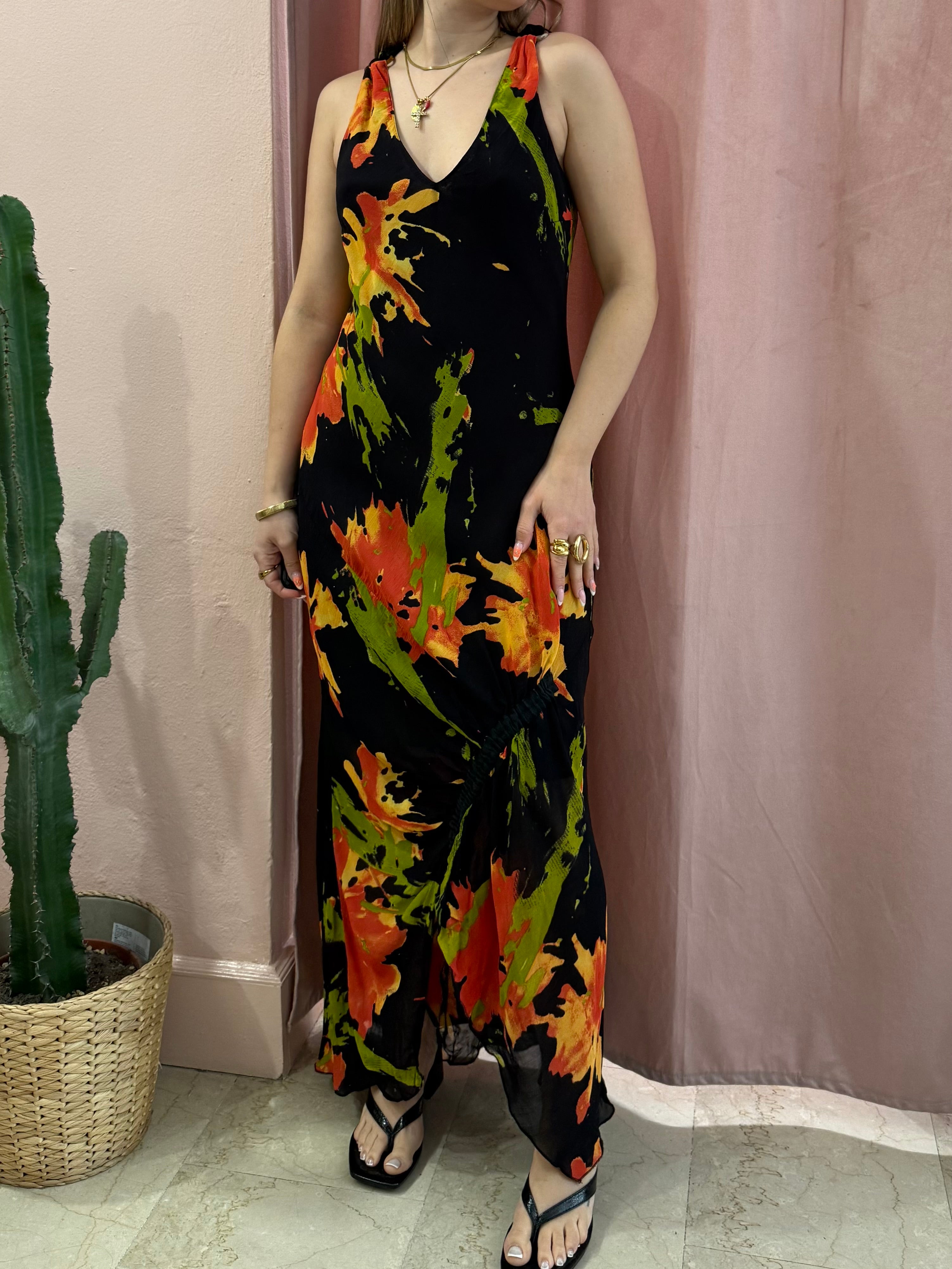 Vestito lungo fantasia fiori astratti