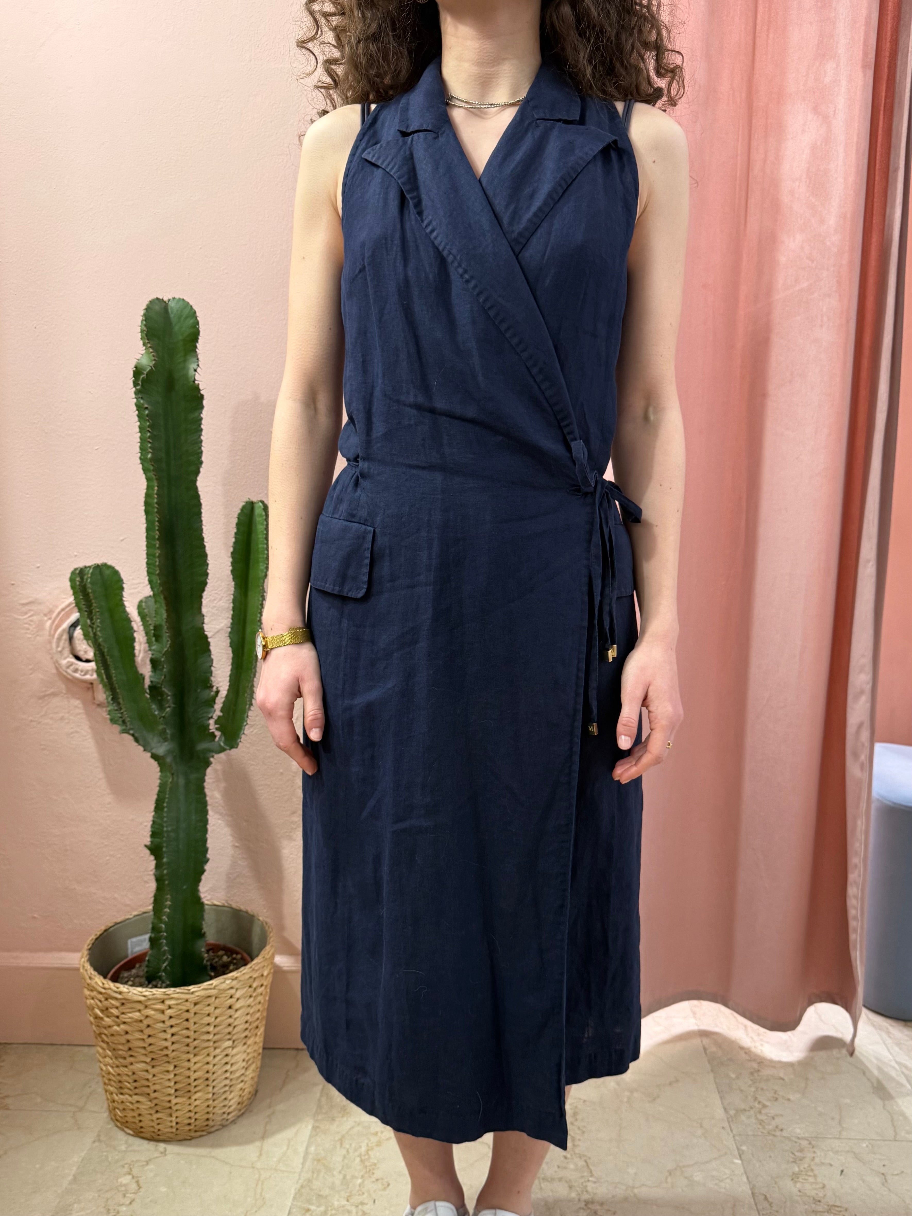 Vestito Max Mara blu in puro lino