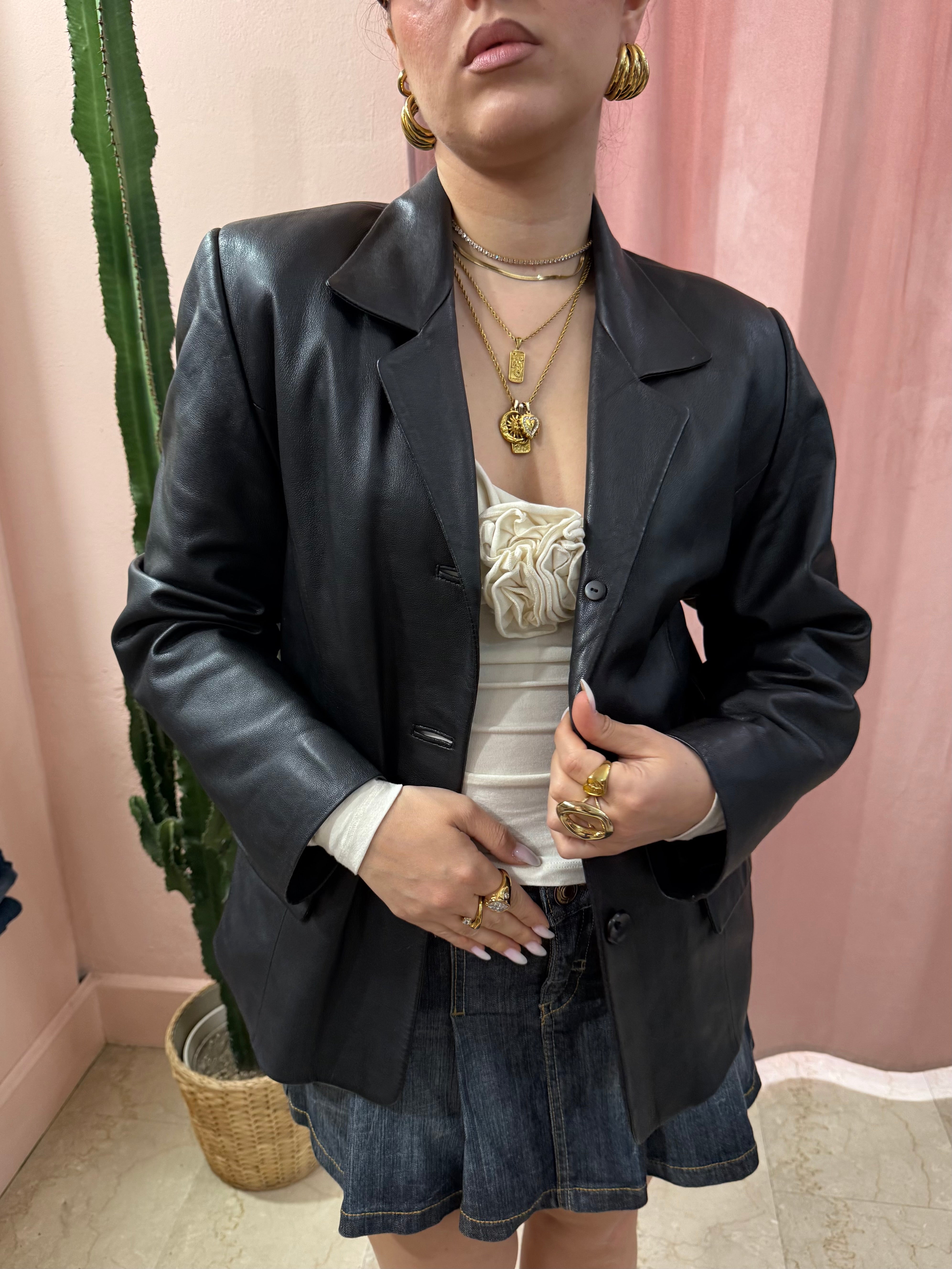 Giacca modello blazer lungo in pelle