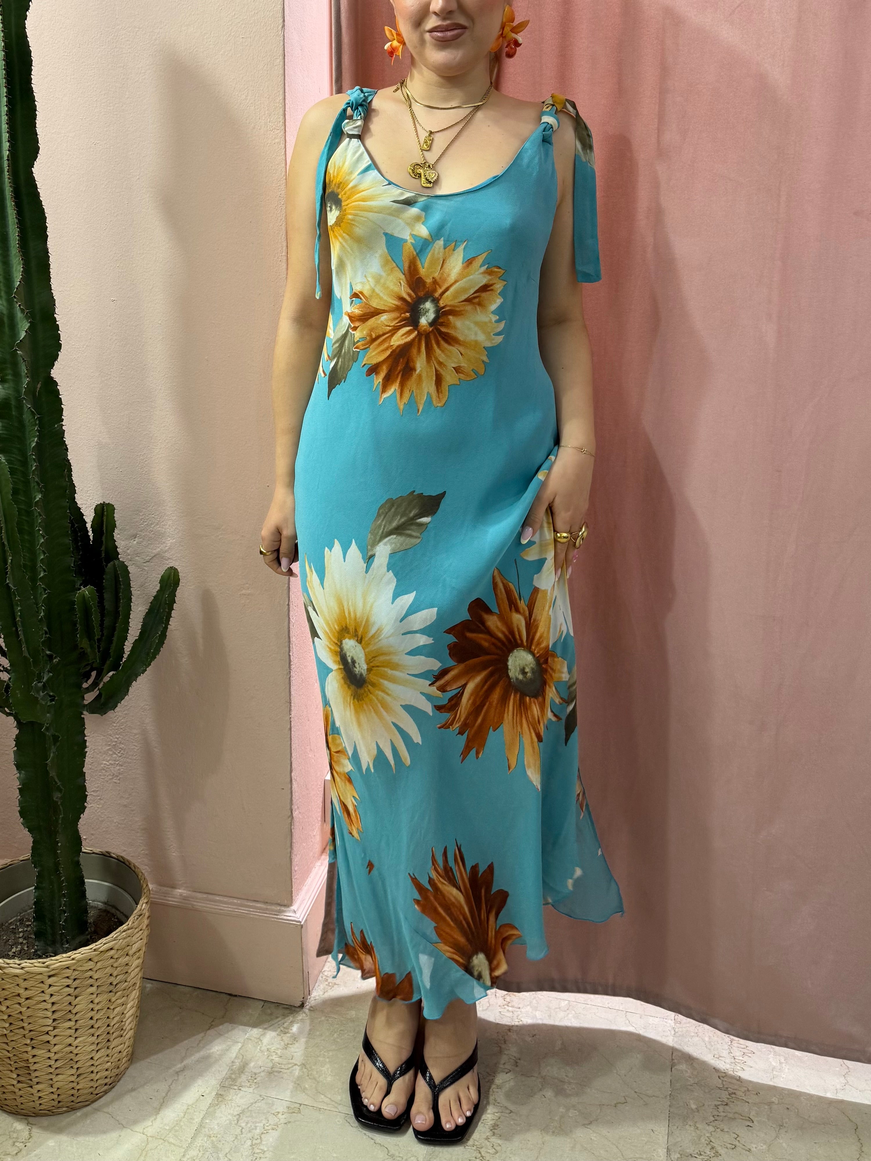 Vestito morbido 00s fiori arancio