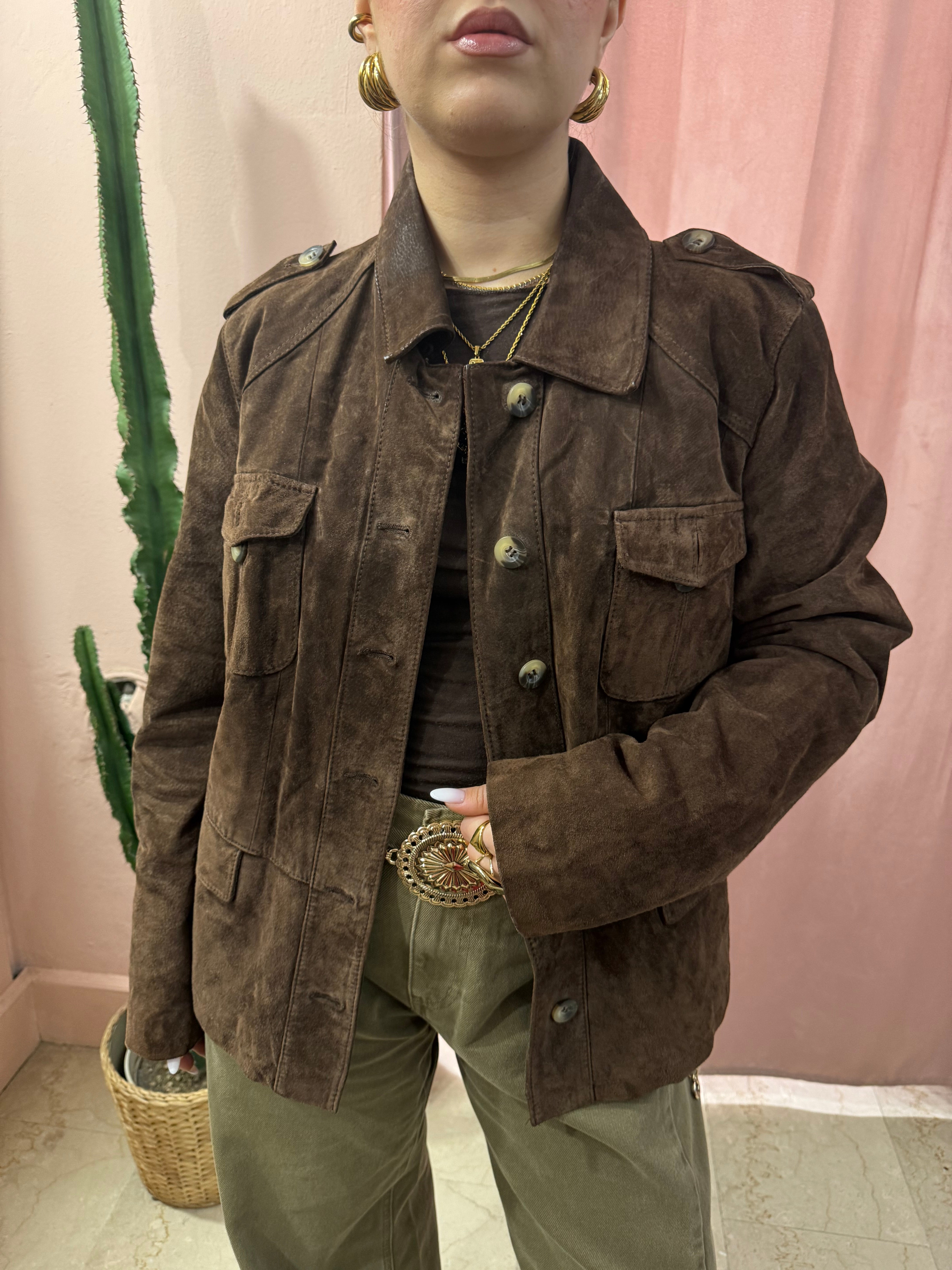 Giacca in vera pelle scamosciata cioccolato