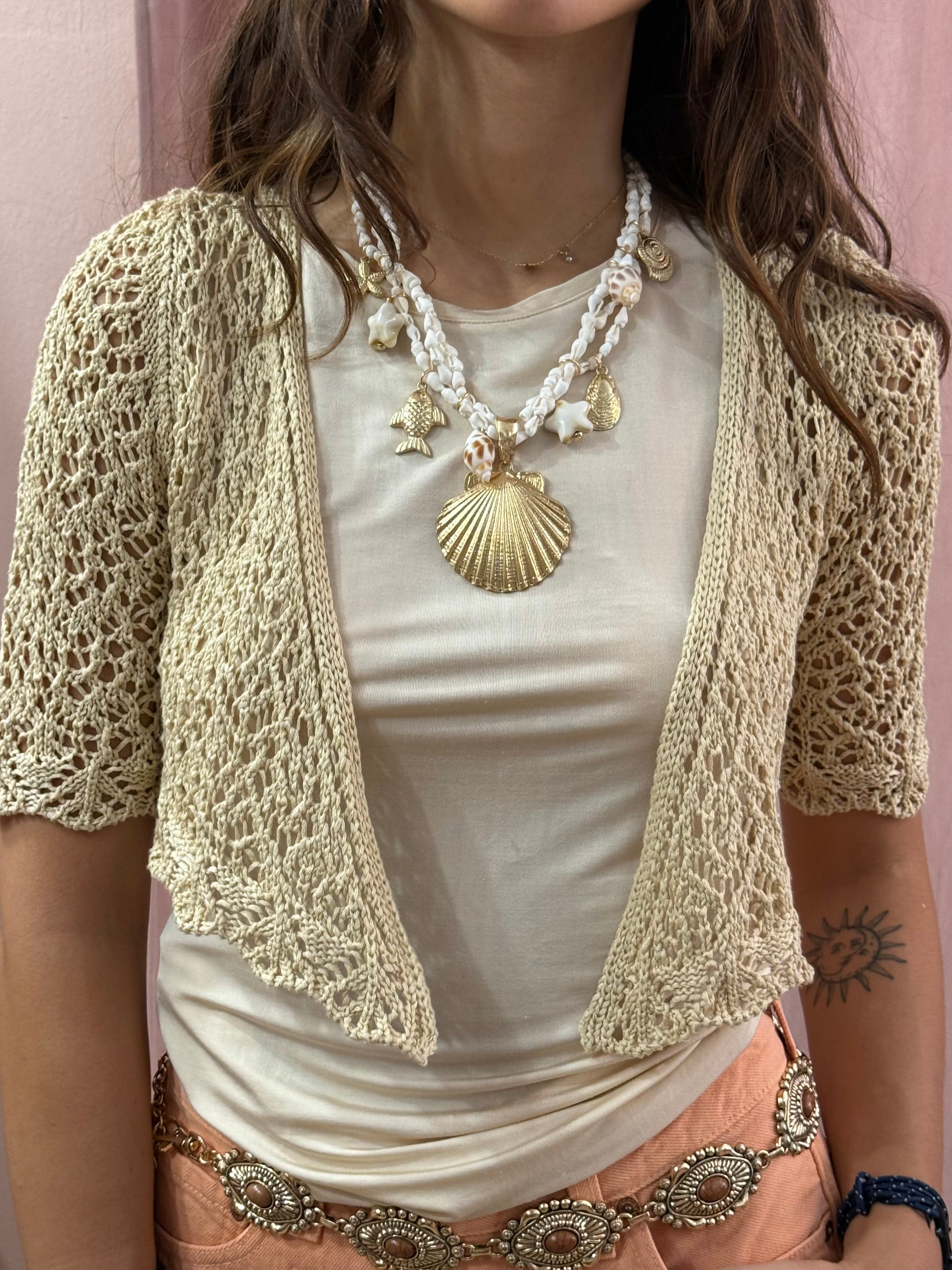 Cardigan Crochet beige